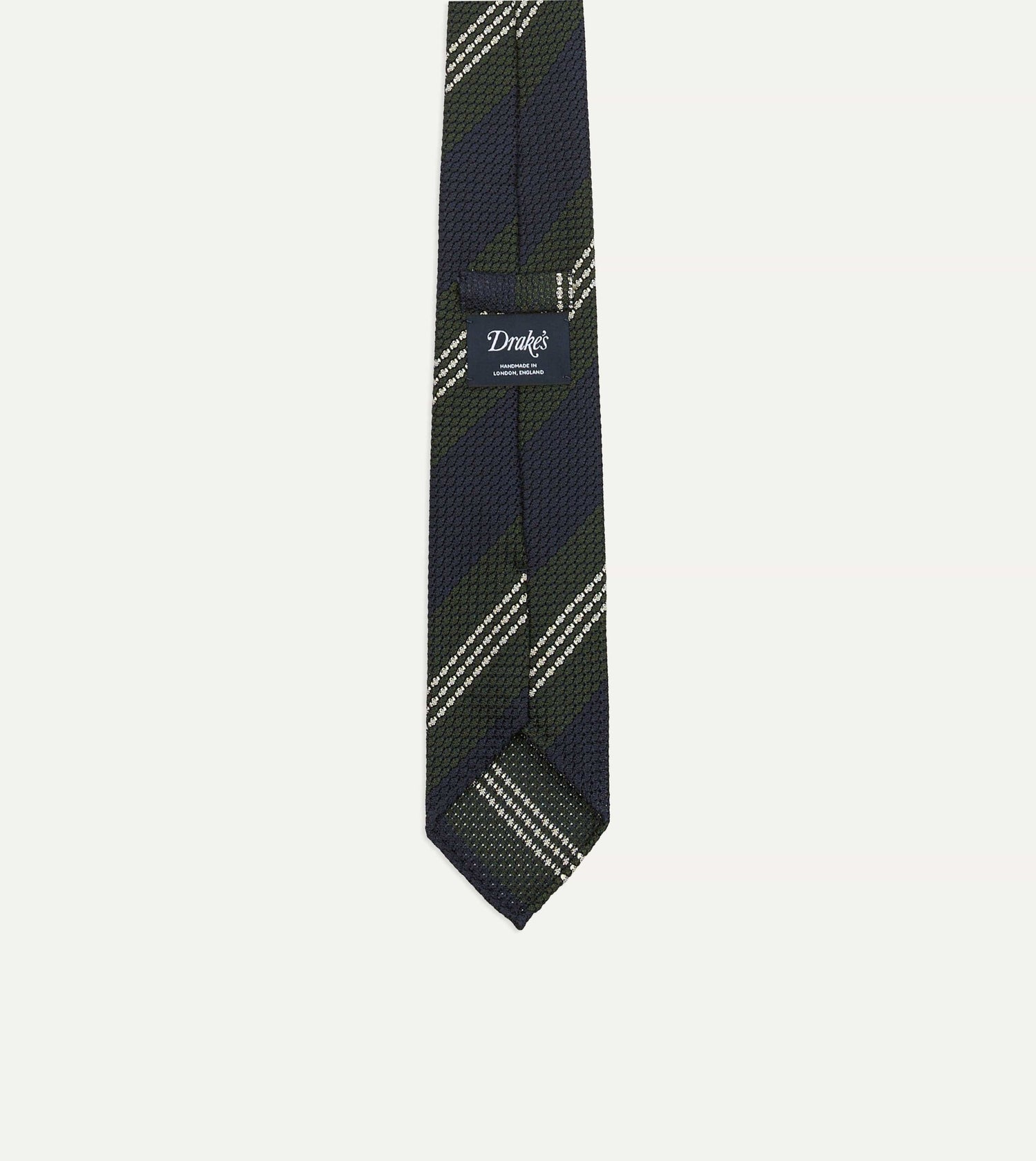 Navy, Green and White Multi Stripe Silk Grenadine Tie