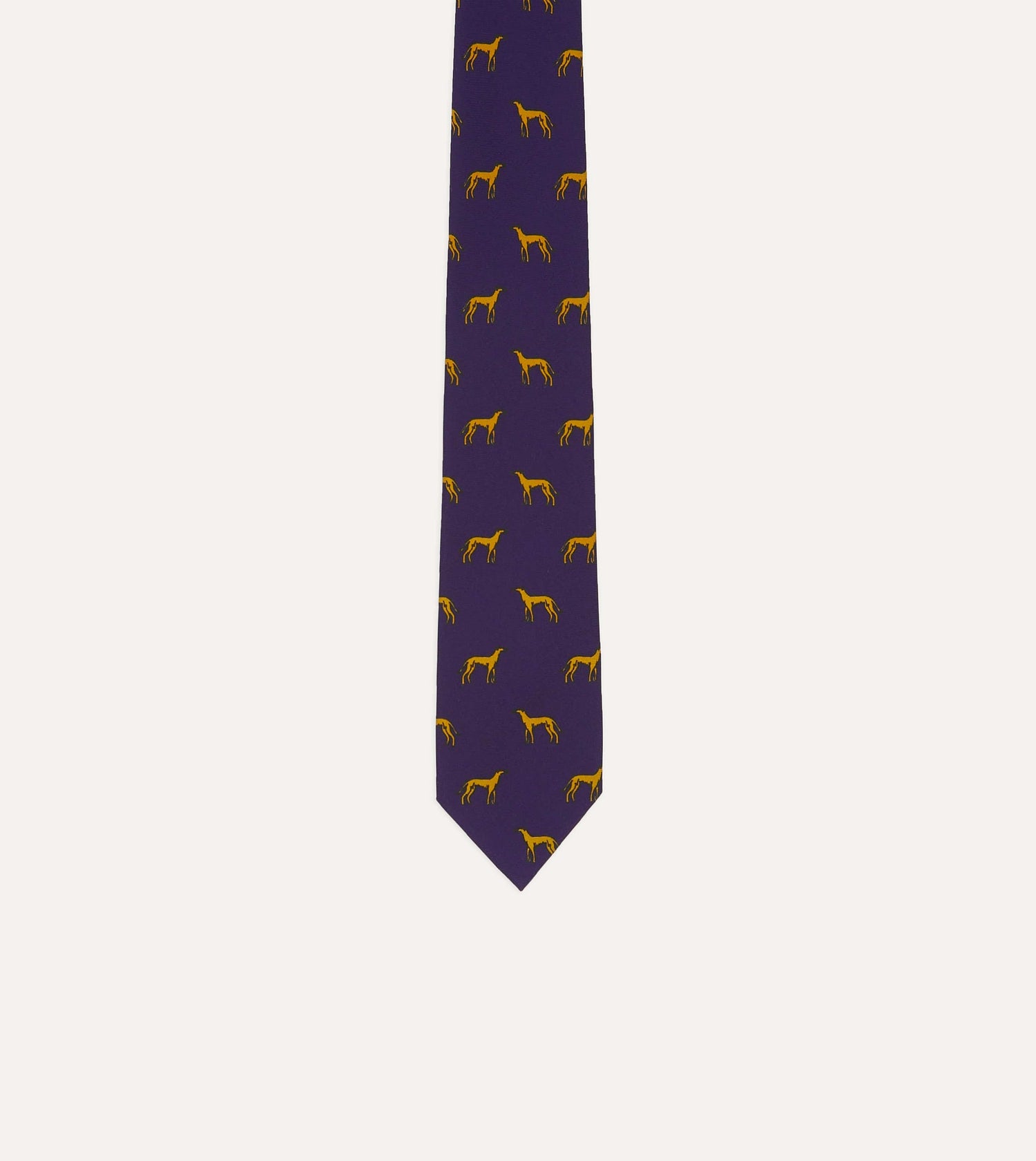 Navy and Yellow Dog Print Silk Tie