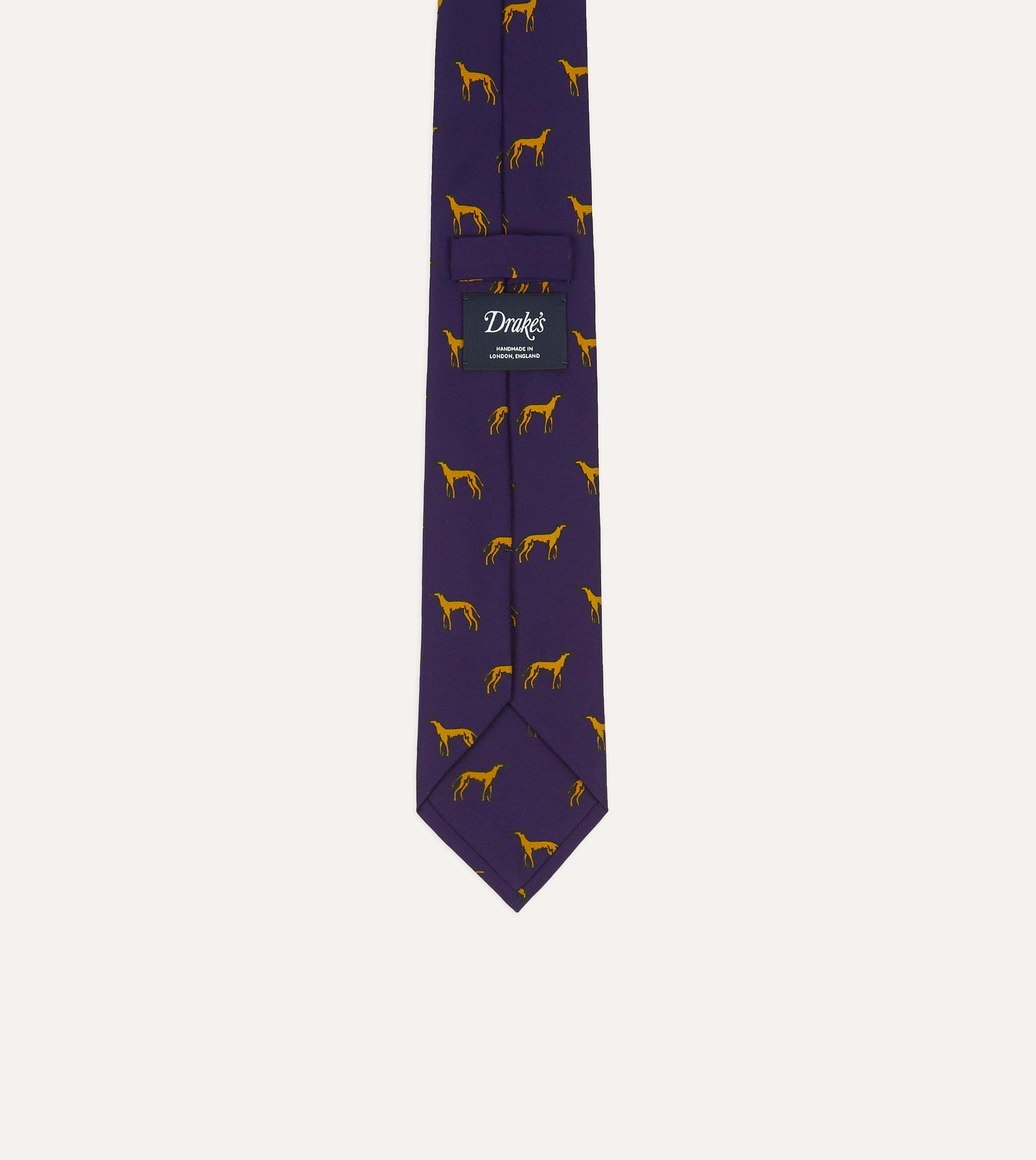 Navy and Yellow Dog Print Silk Tie – Drakes