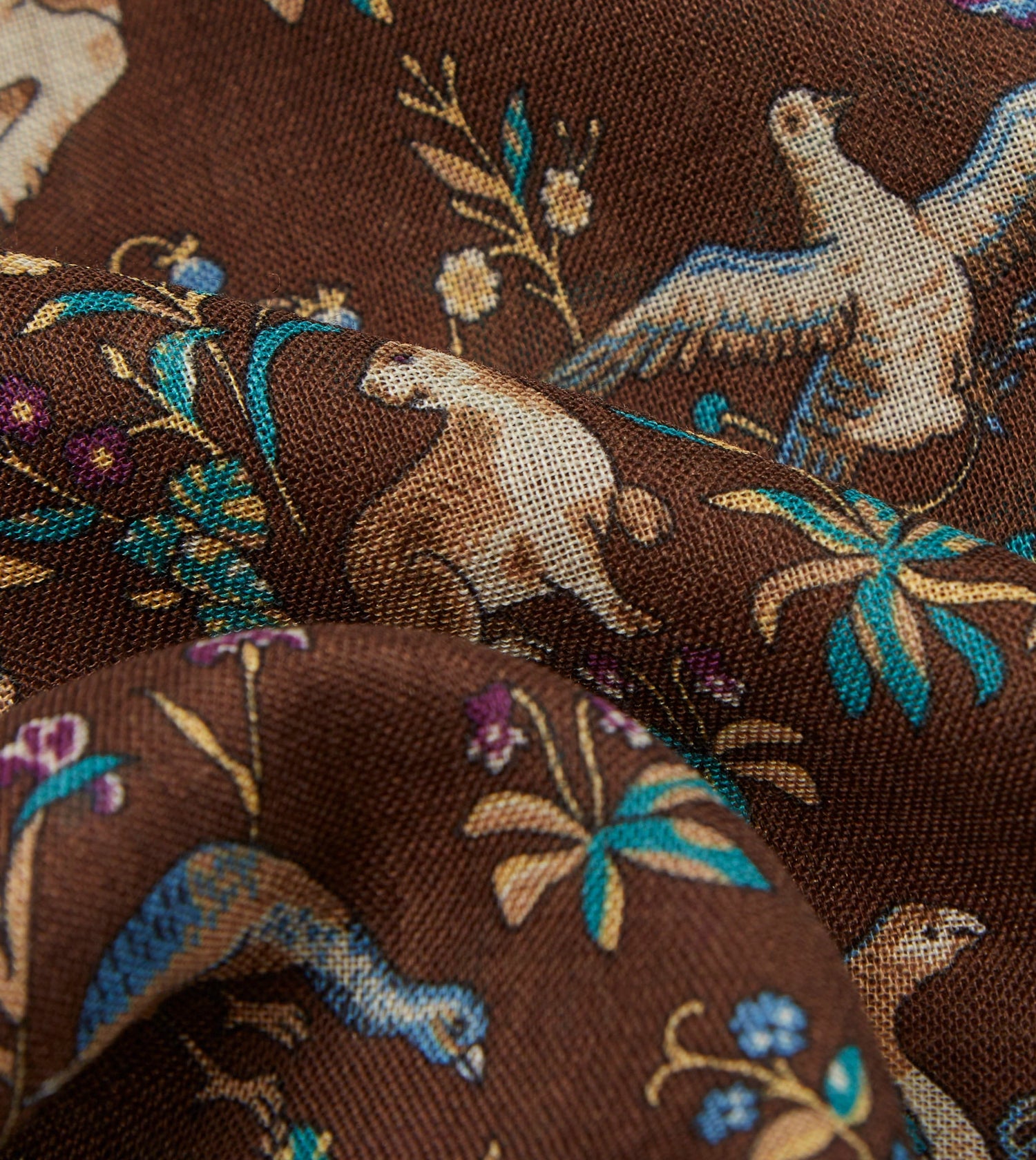 Brown Unicorn Print Wool-Silk Scarf