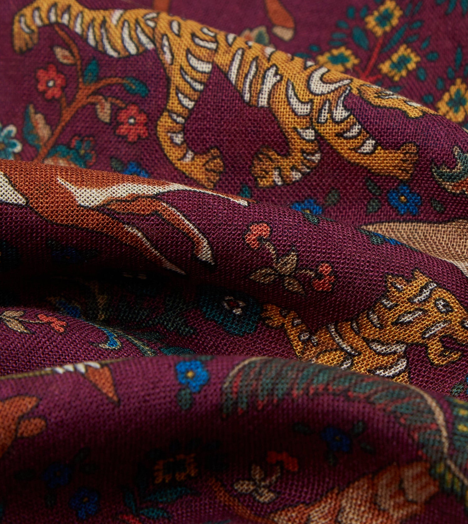 Magenta Mughal Hunter Print Wool-Silk Scarf
