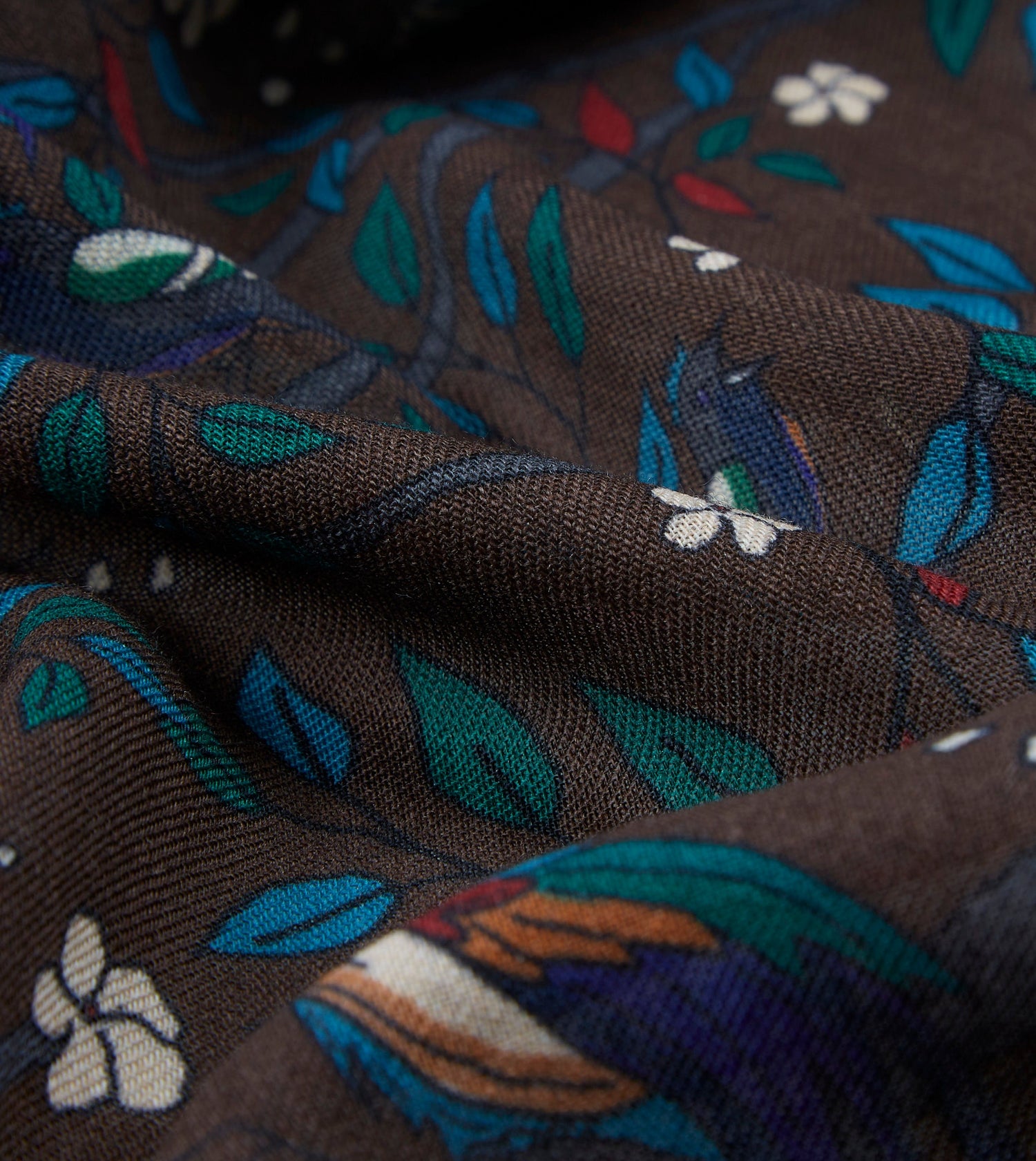 Brown Birds of Paradise Print Wool Scarf