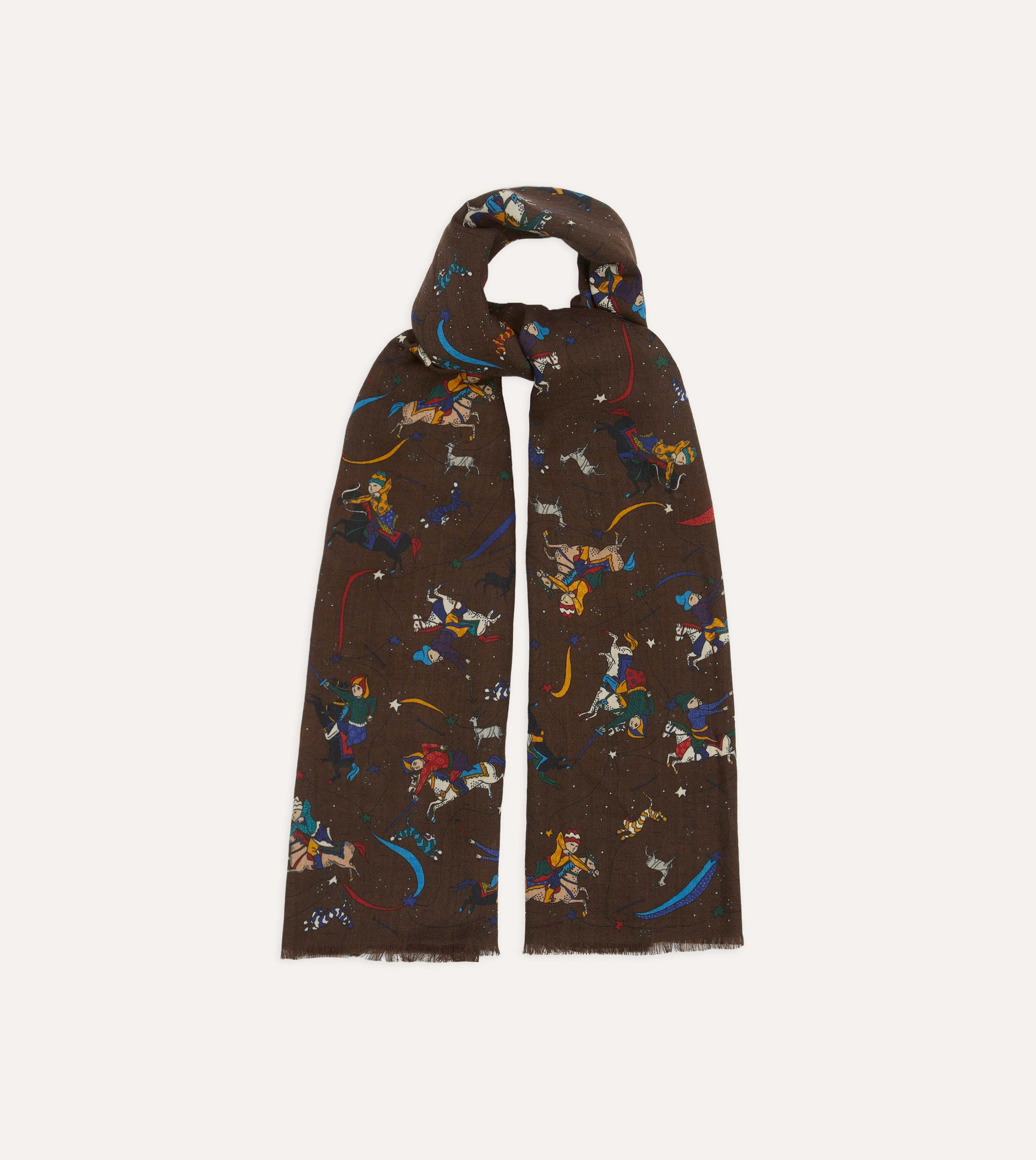 Brown Mughal and Stars Print Wool Scarf – Drakes