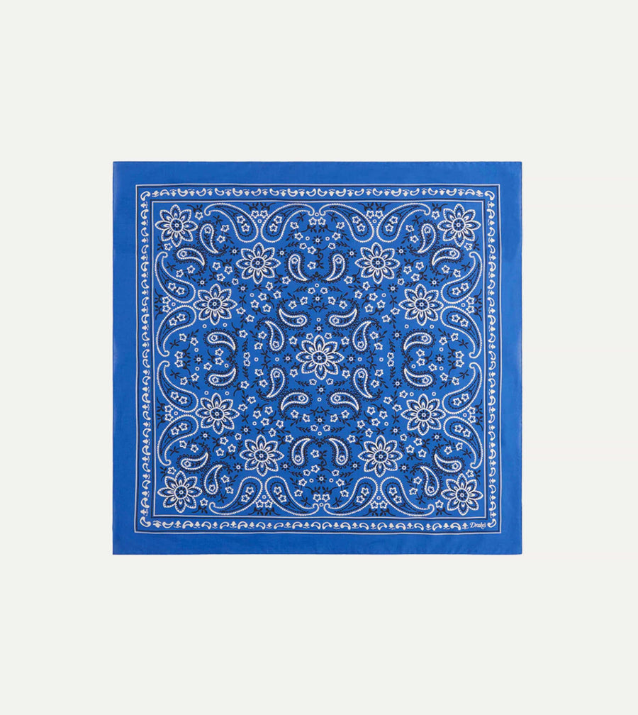 Blue Paisley Print Cotton Bandana