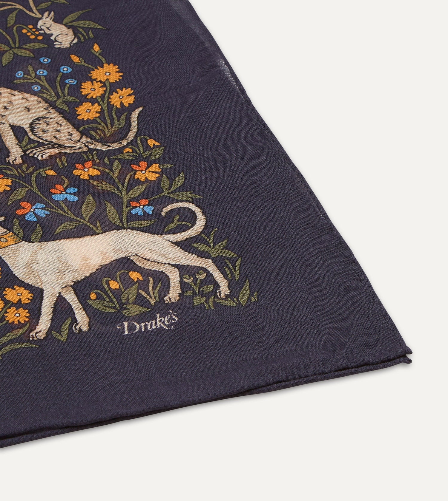 Navy Unicorn Print Wool-Silk Square Scarf