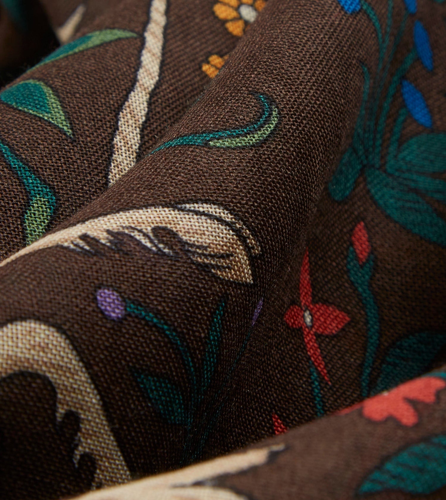 Brown Unicorn Print Wool-Silk Square Scarf