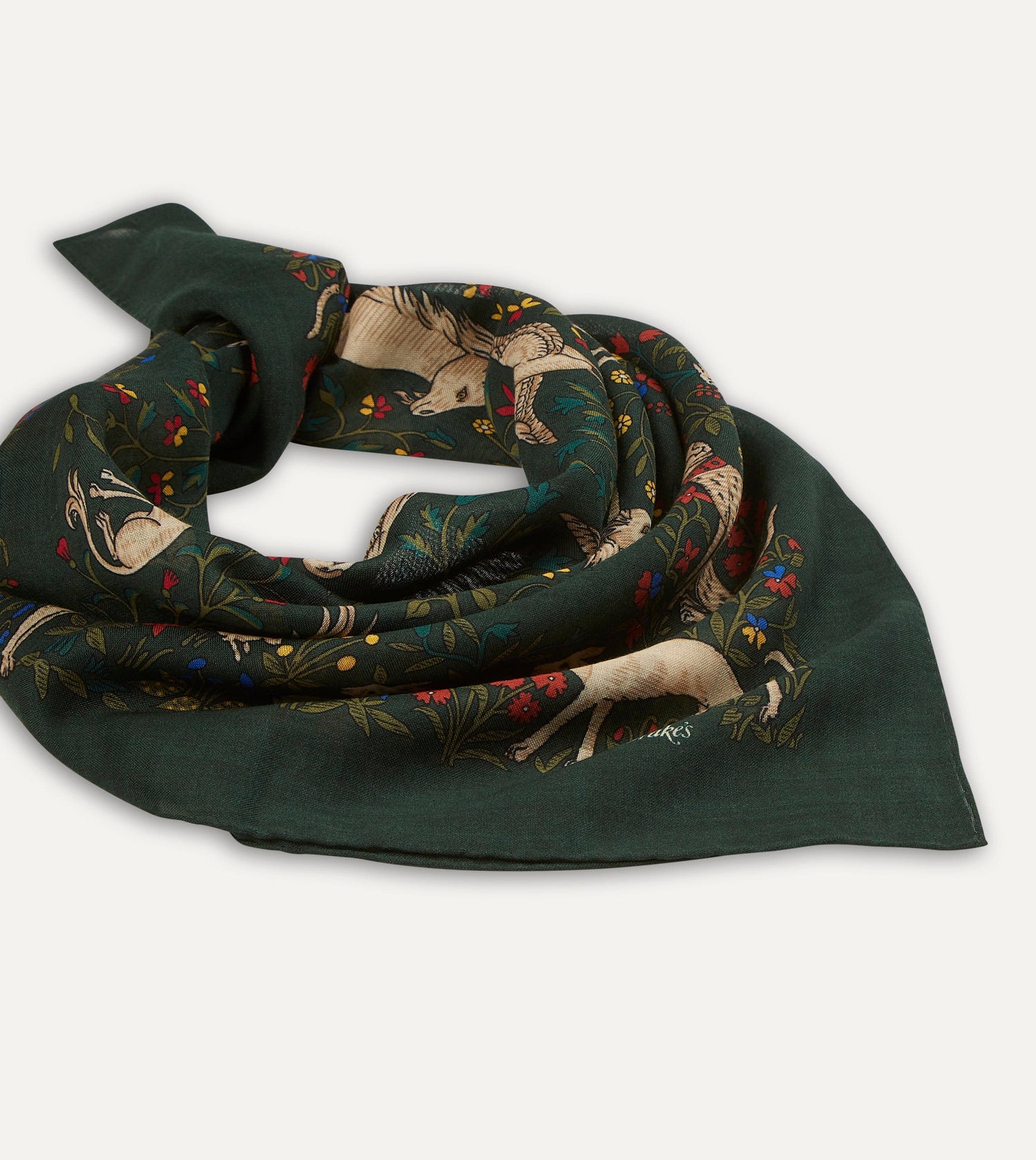 Green Unicorn Print Wool-Silk Square Scarf