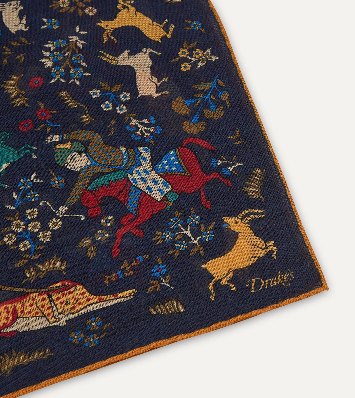 Navy Mughal Print Wool-Silk Square Scarf