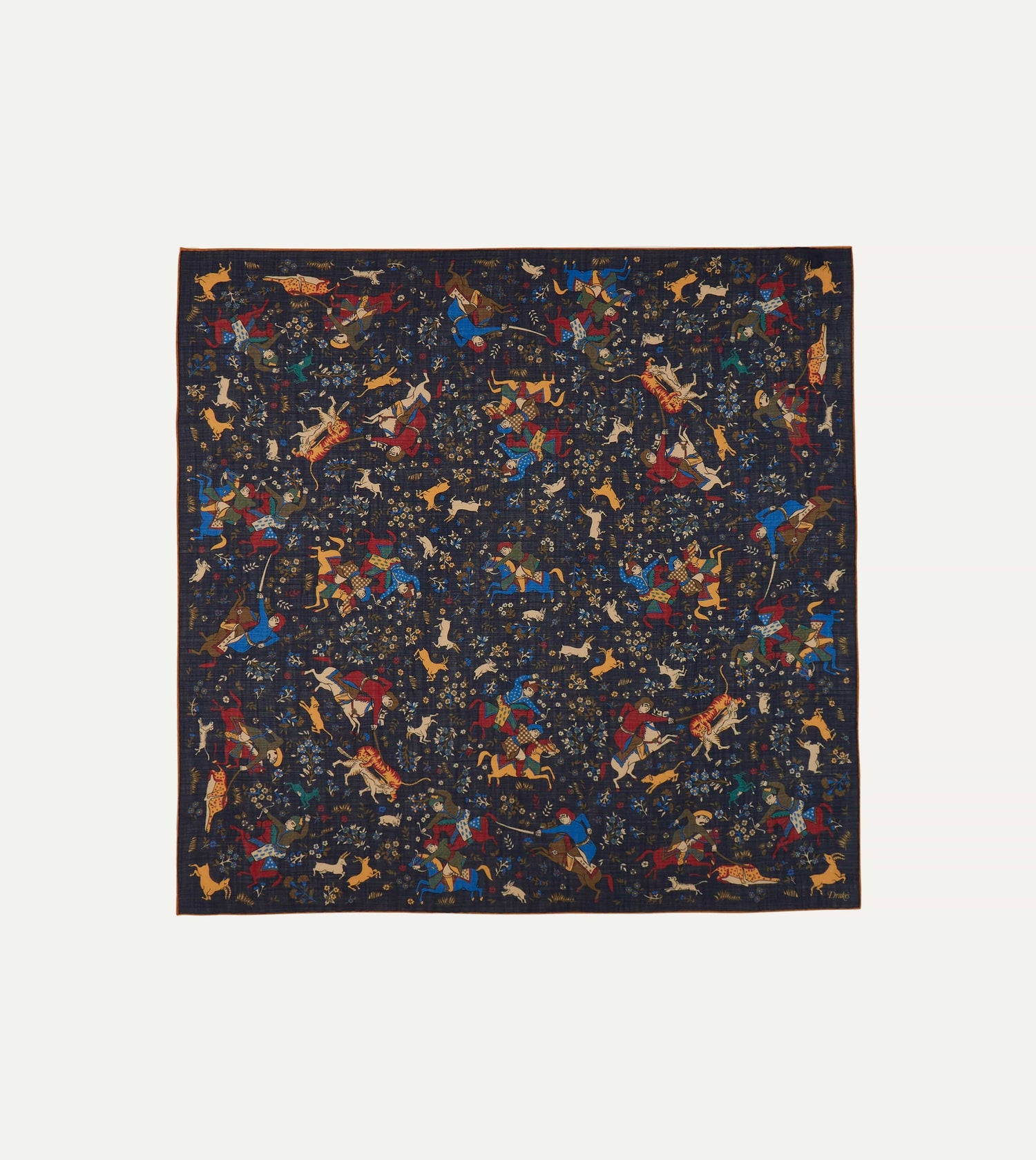 Navy Mughal Print Wool-Silk Square Scarf