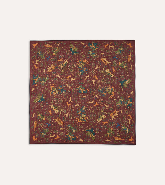 Burgundy Mughal Print Wool-Silk Square Scarf – Drakes