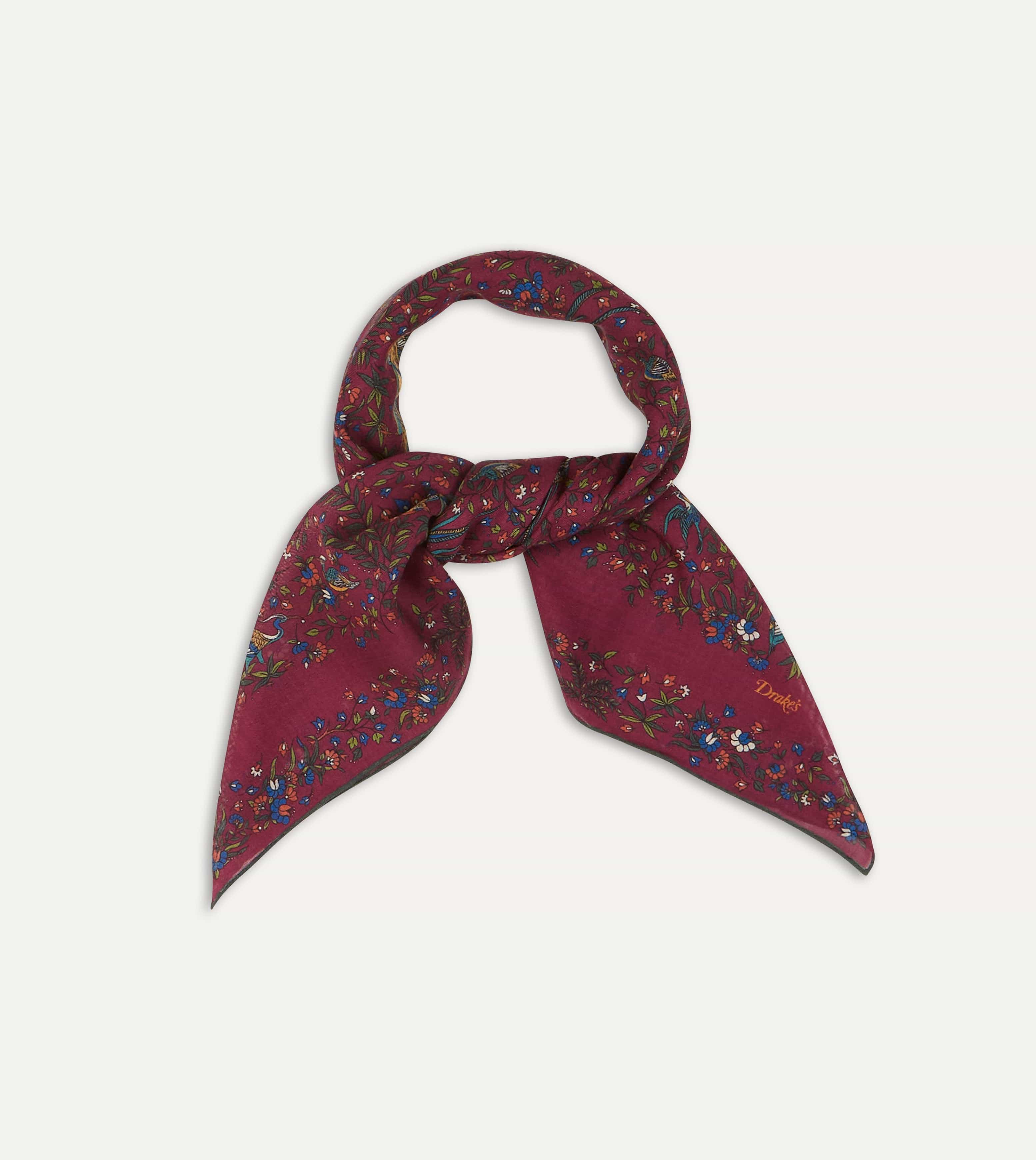 Magenta Birds of Paradise Print Wool-Silk Square Scarf