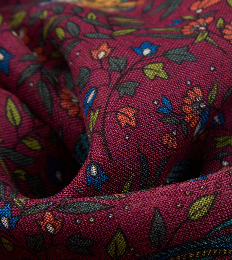 Magenta Birds of Paradise Print Wool-Silk Square Scarf