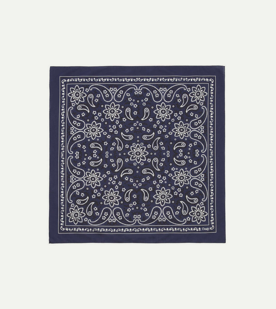 Navy Paisley Print Cotton Bandana