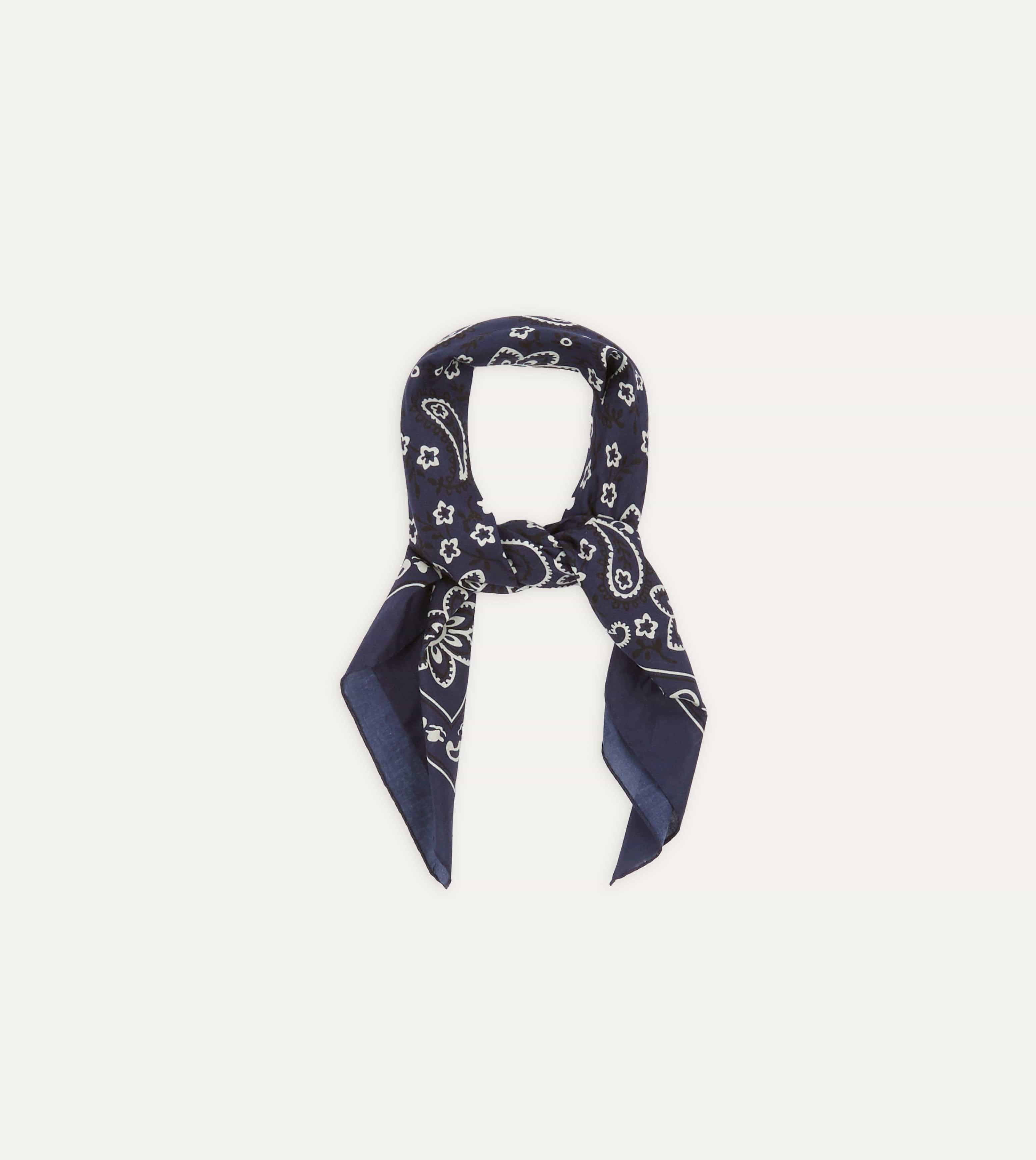 Navy Paisley Print Cotton Bandana – Drakes