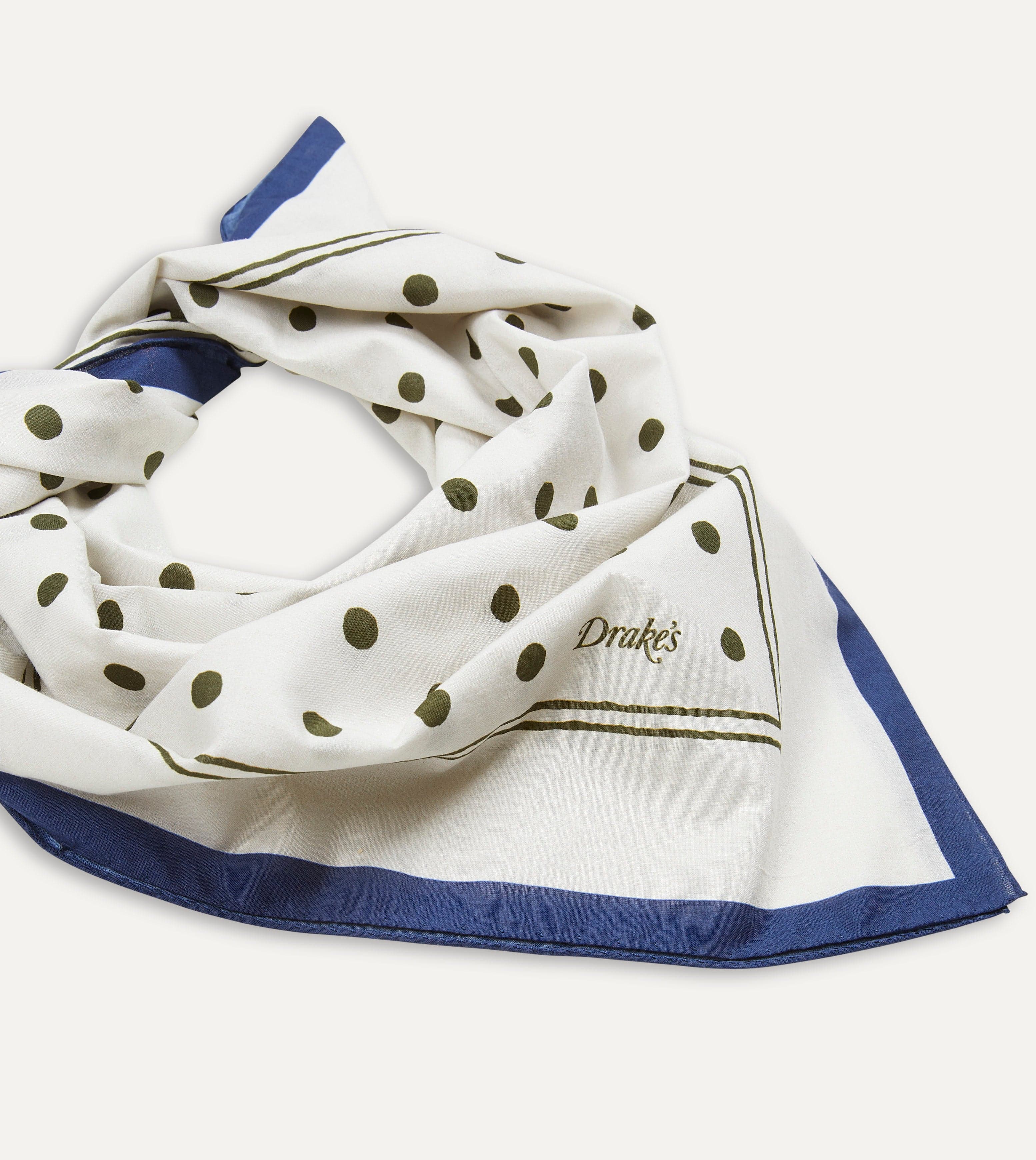 White and Green Polka Dot Print Bandana – Drakes