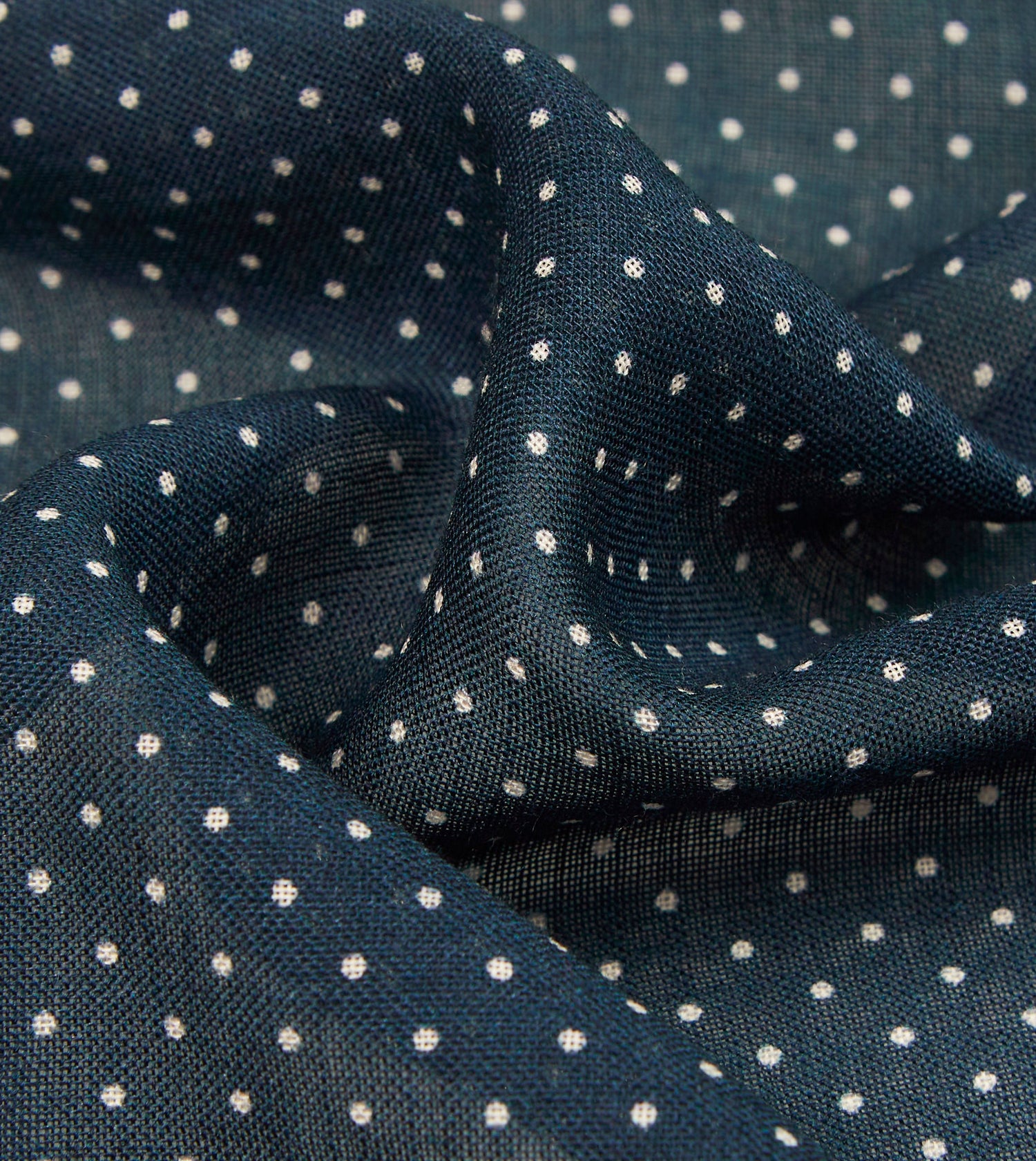 Navy Spots Print Wool-Silk Pocket Square