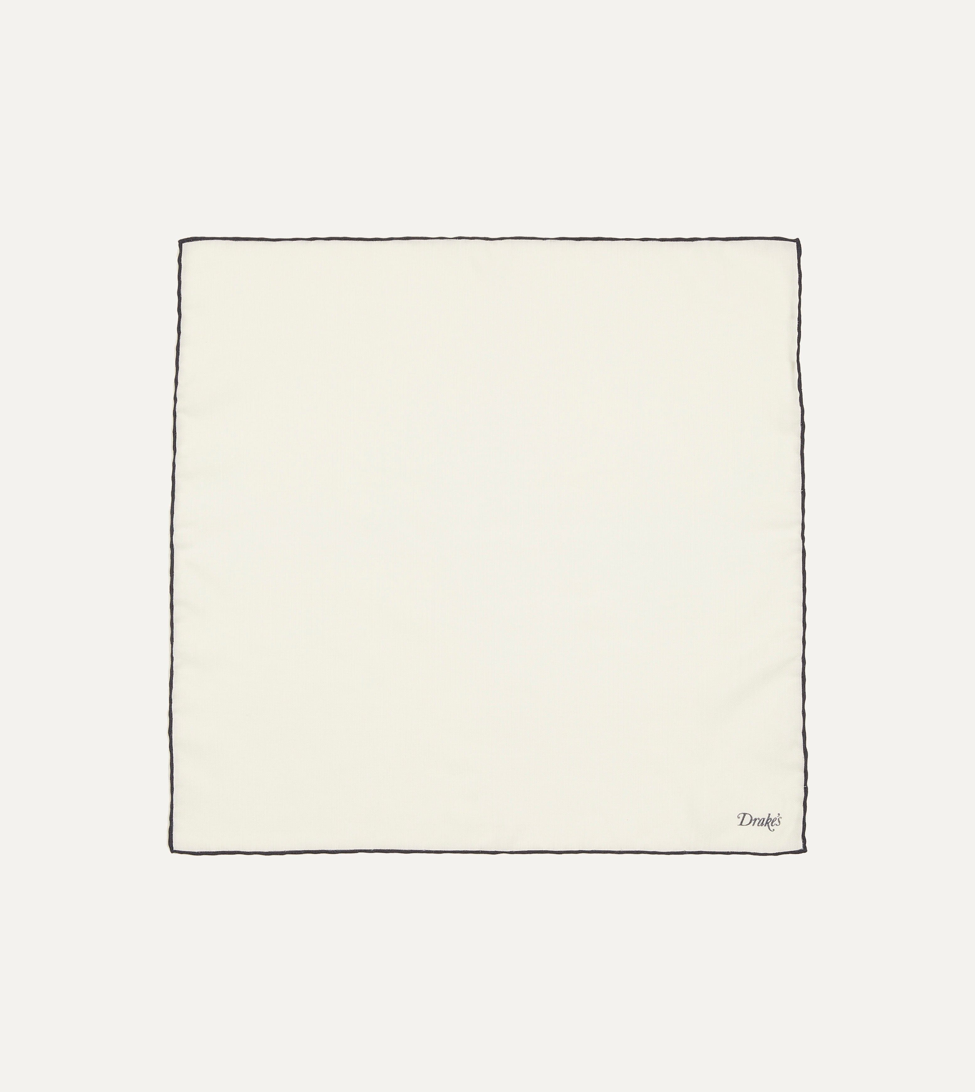 Ivory and Navy Shoestring Border Silk Pocket Square