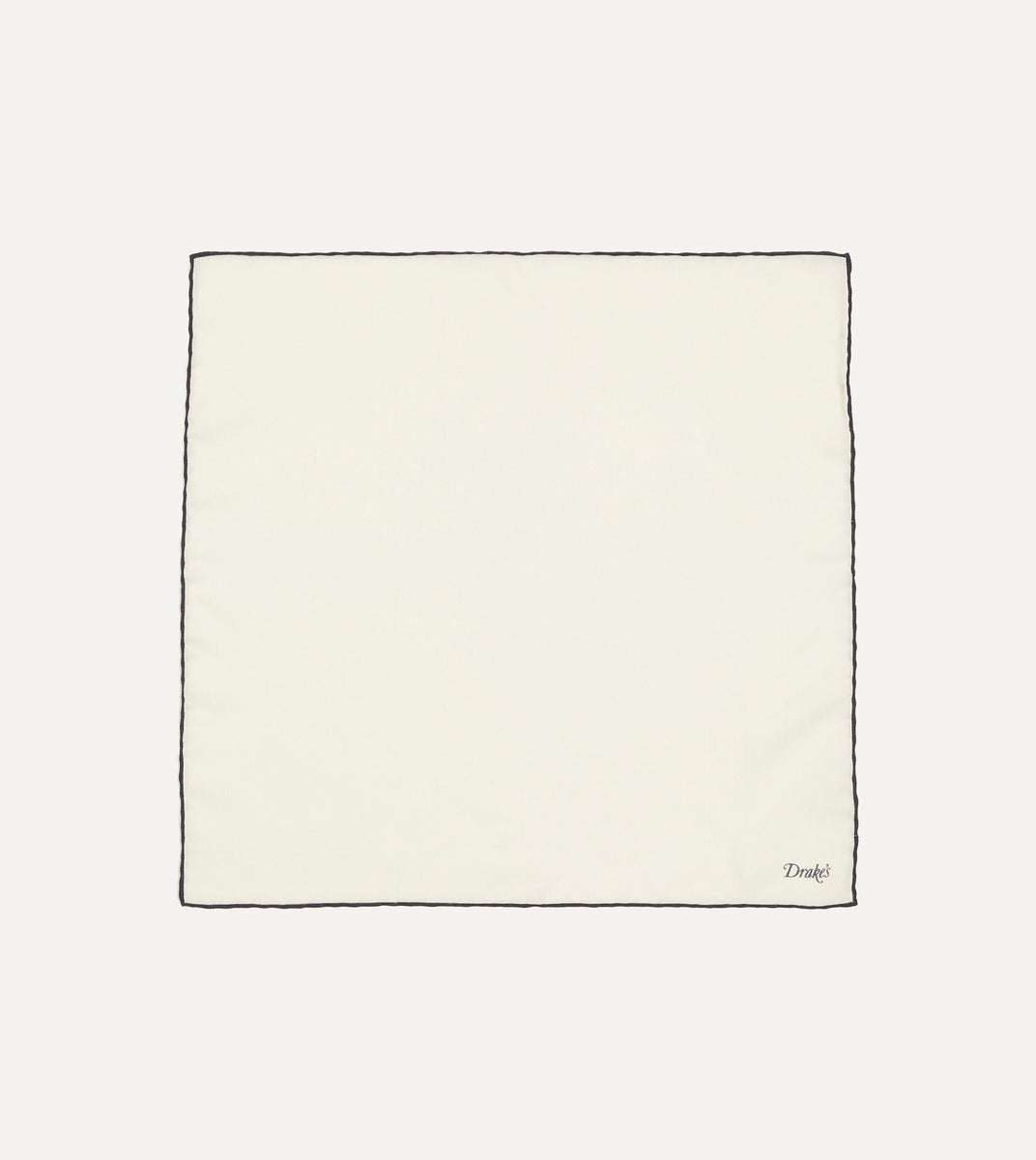 Ivory and Navy Shoestring Border Silk Pocket Square – Drakes