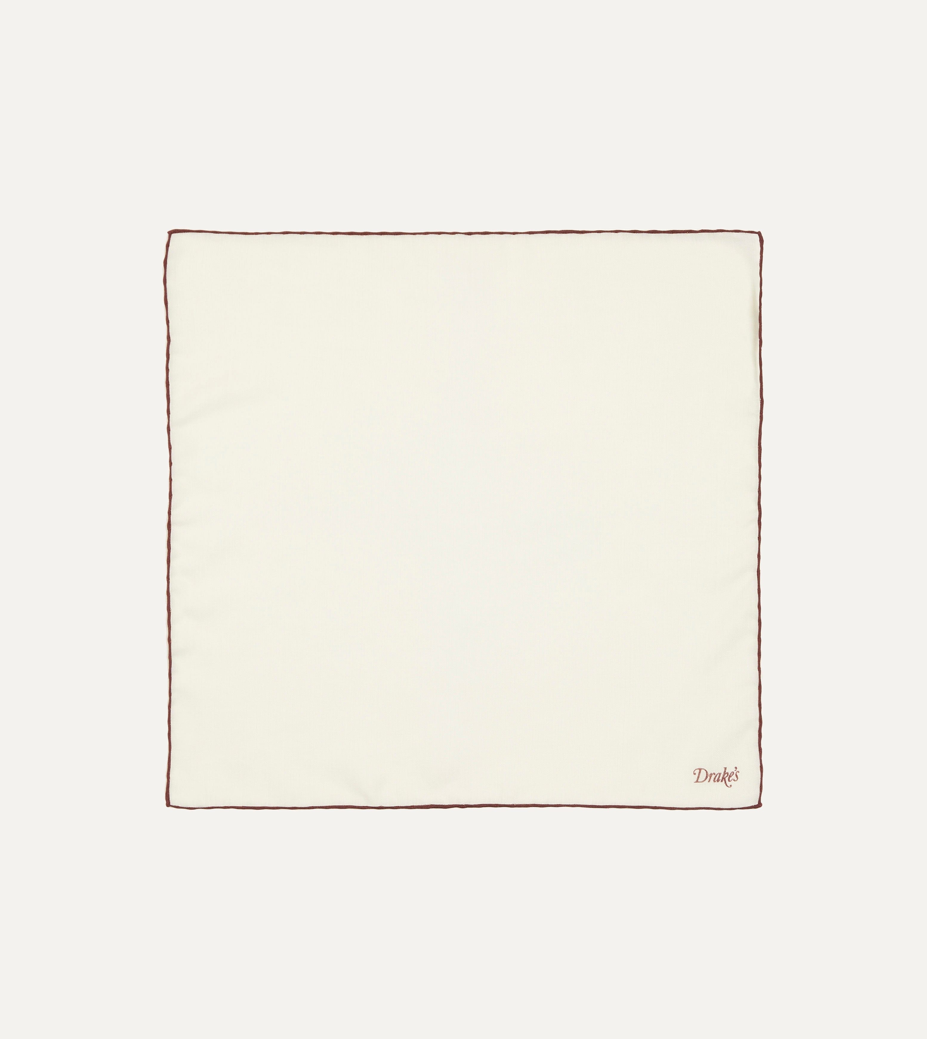 Ivory and Burgundy Shoestring Border Silk Pocket Square