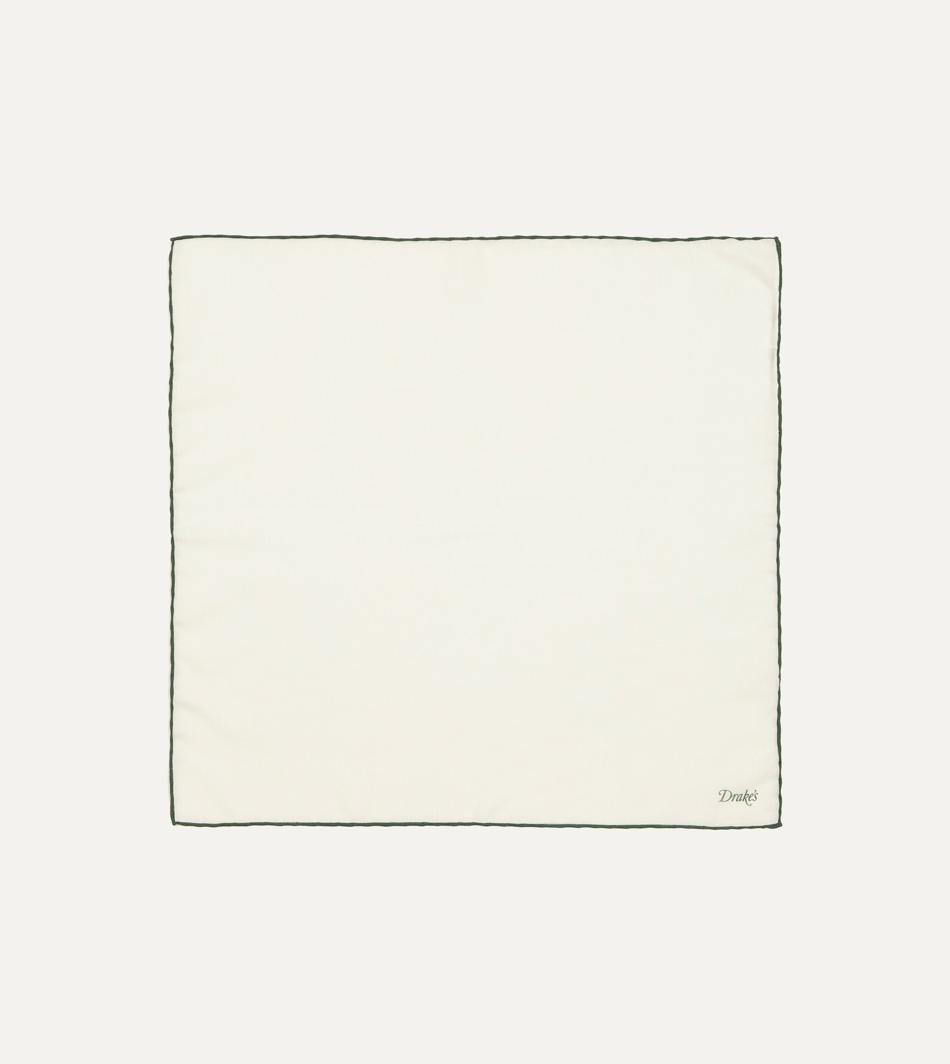 Ivory and Green Shoestring Border Silk Pocket Square