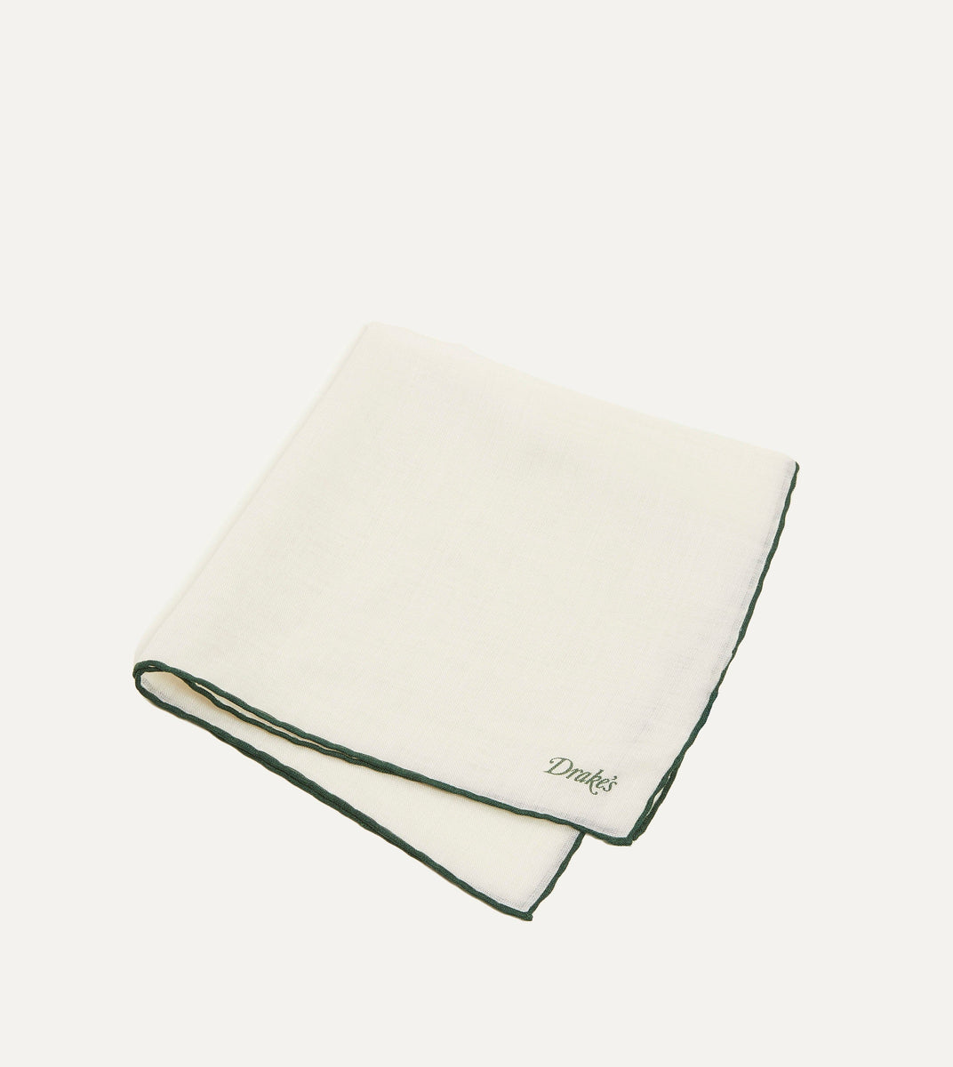 Ivory and Green Shoestring Border Silk Pocket Square – Drakes
