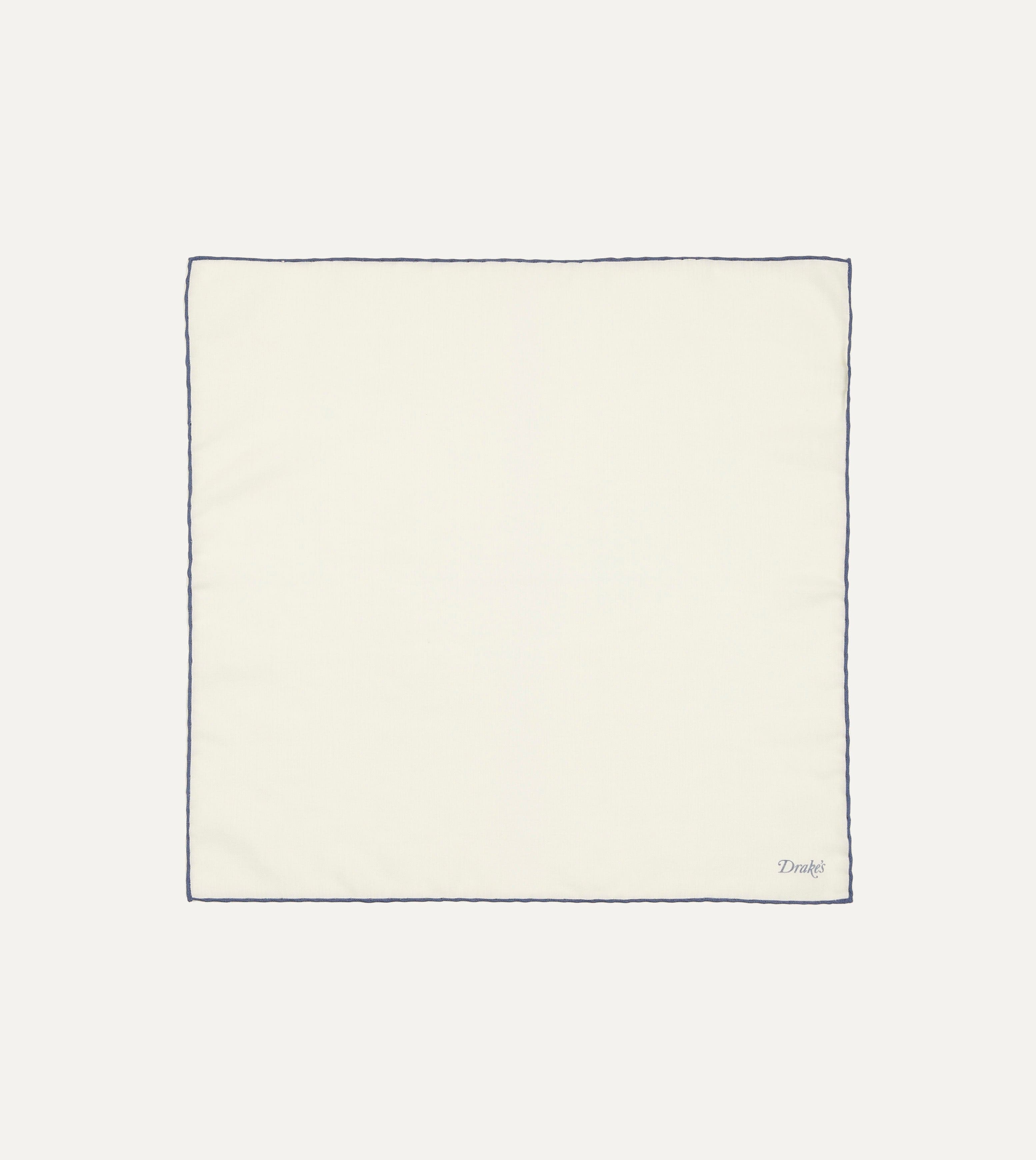 Ivory and Blue Shoestring Border Silk Pocket Square