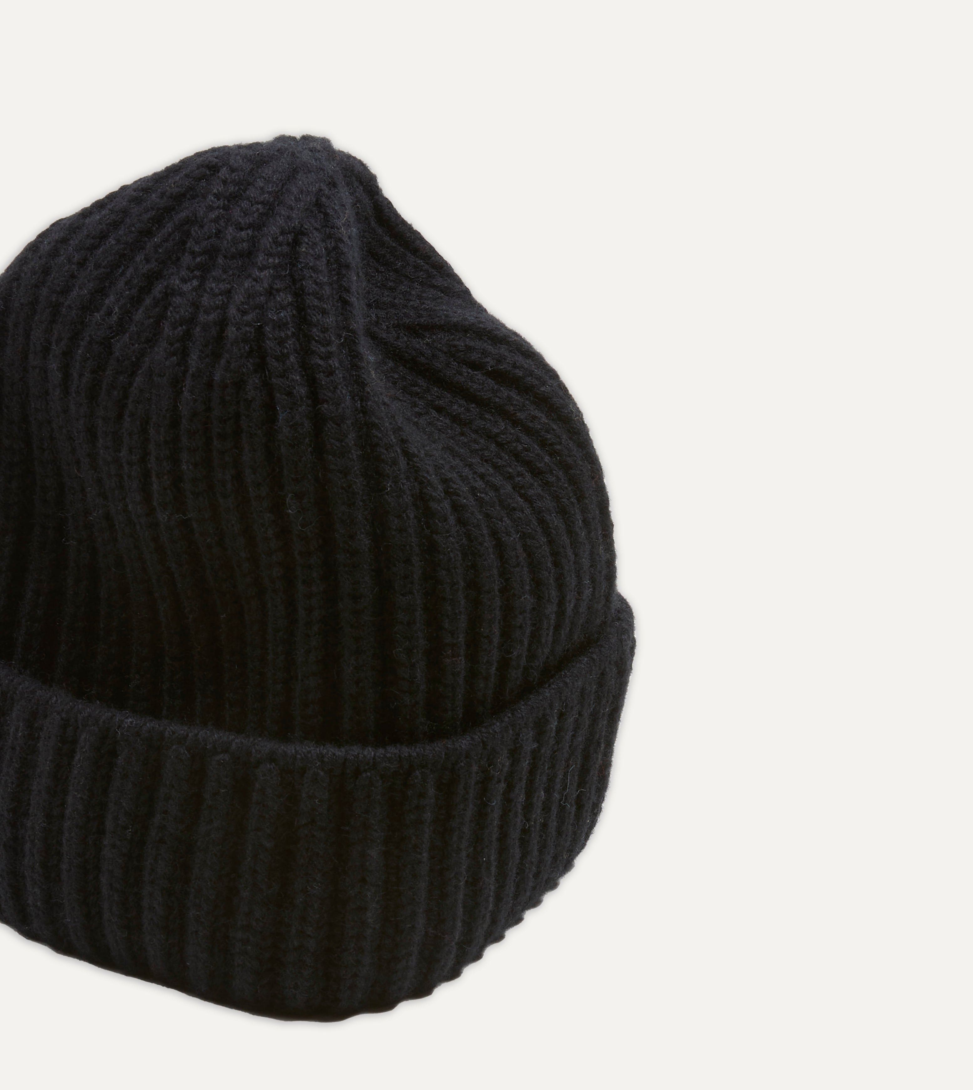 Black Cashmere Ribbed Knit Cap – Drakes