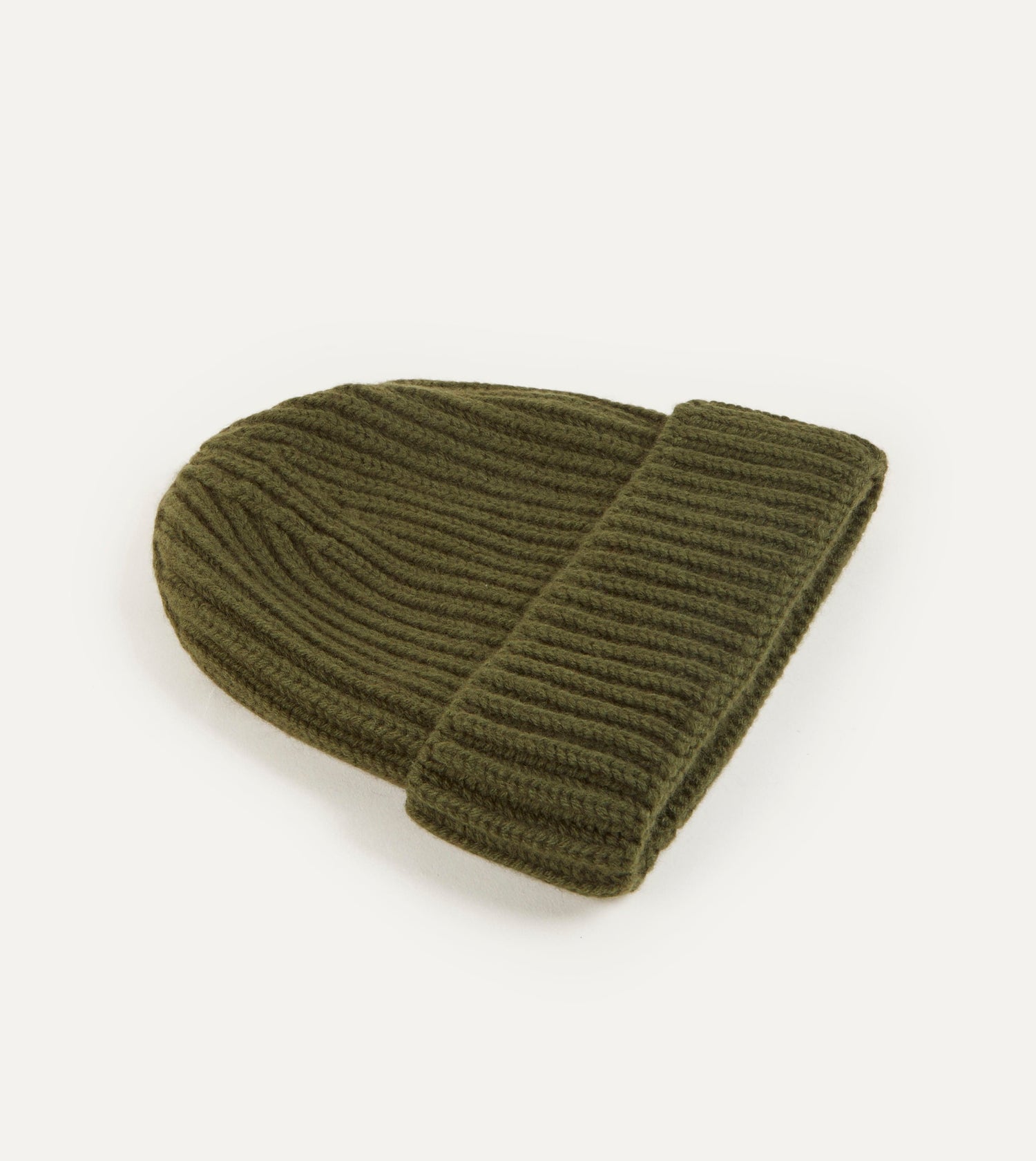 Khaki Green Cashmere Ribbed Knit Cap