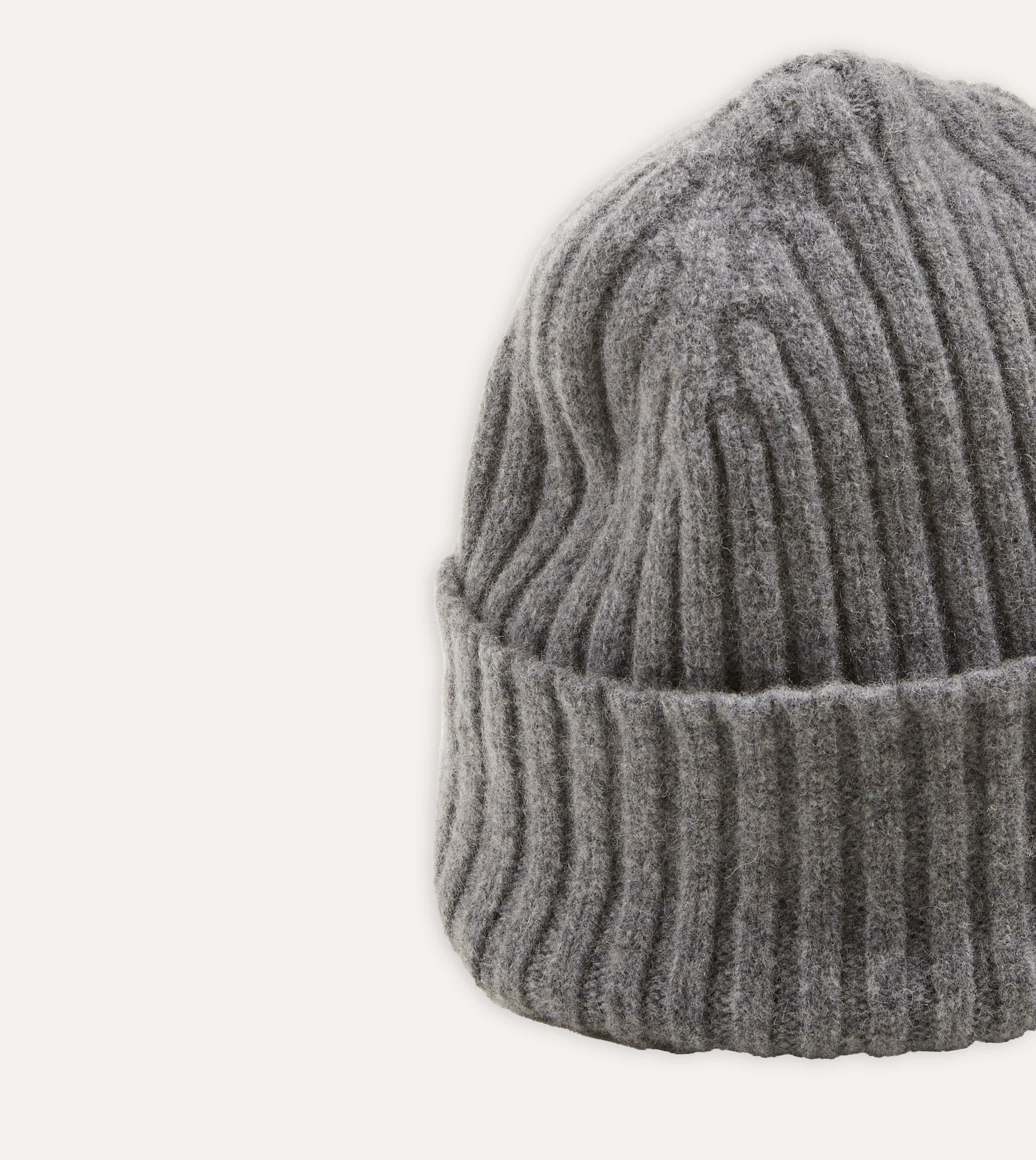 Grey Lambswool Ribbed Knit Cap