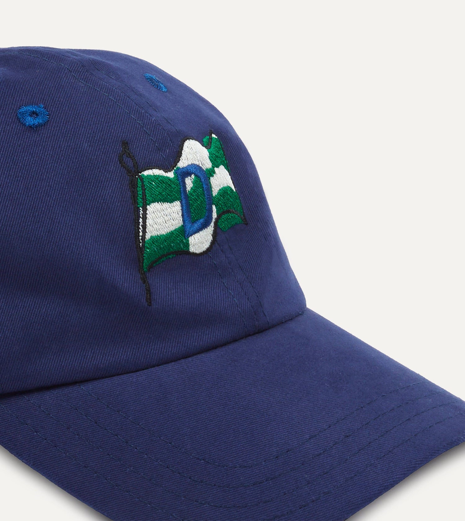Navy Chequered 'D' Flag Emblem Cotton Twill Baseball Cap