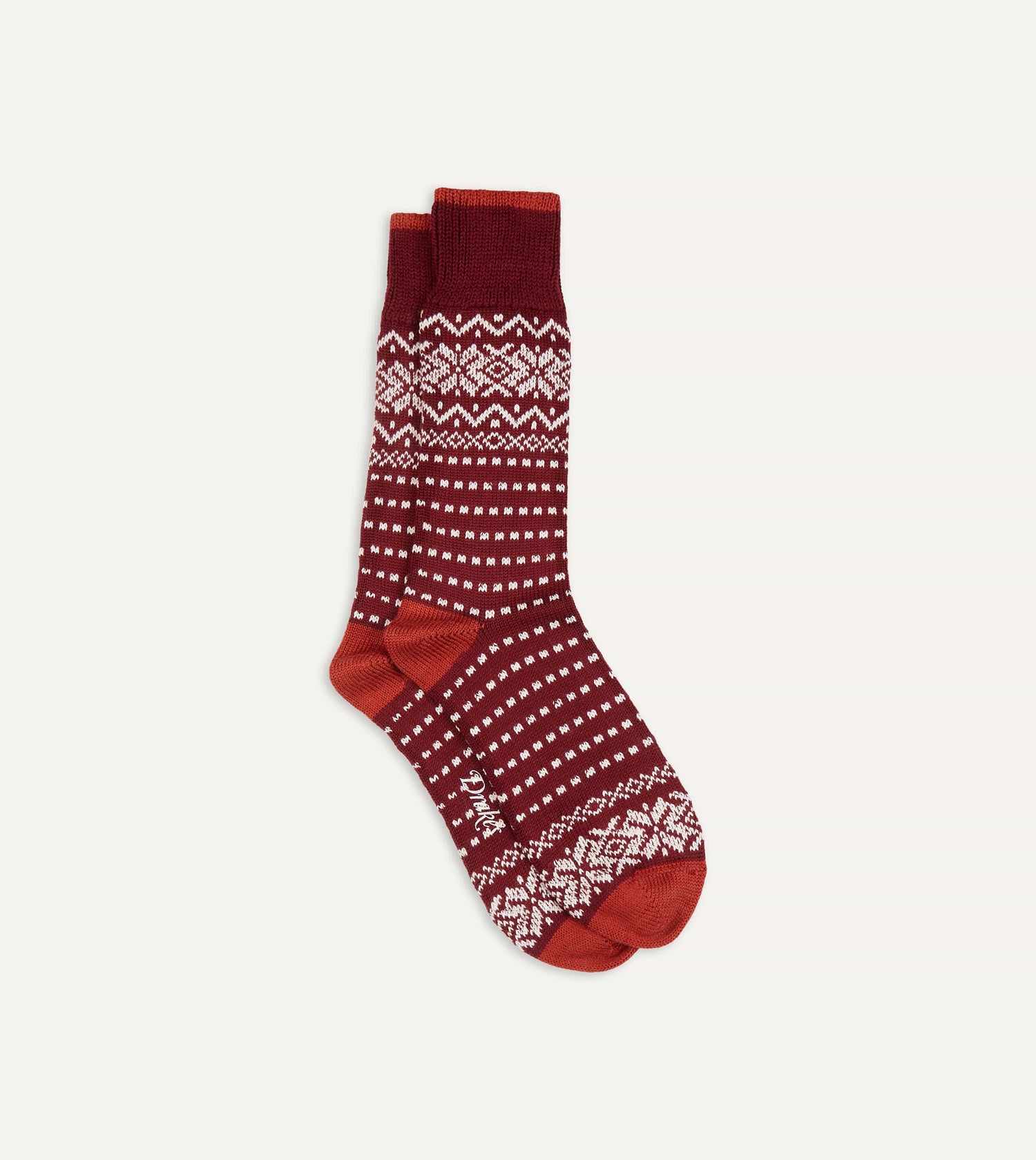 Red Fair Isle Wool Cotton Socks