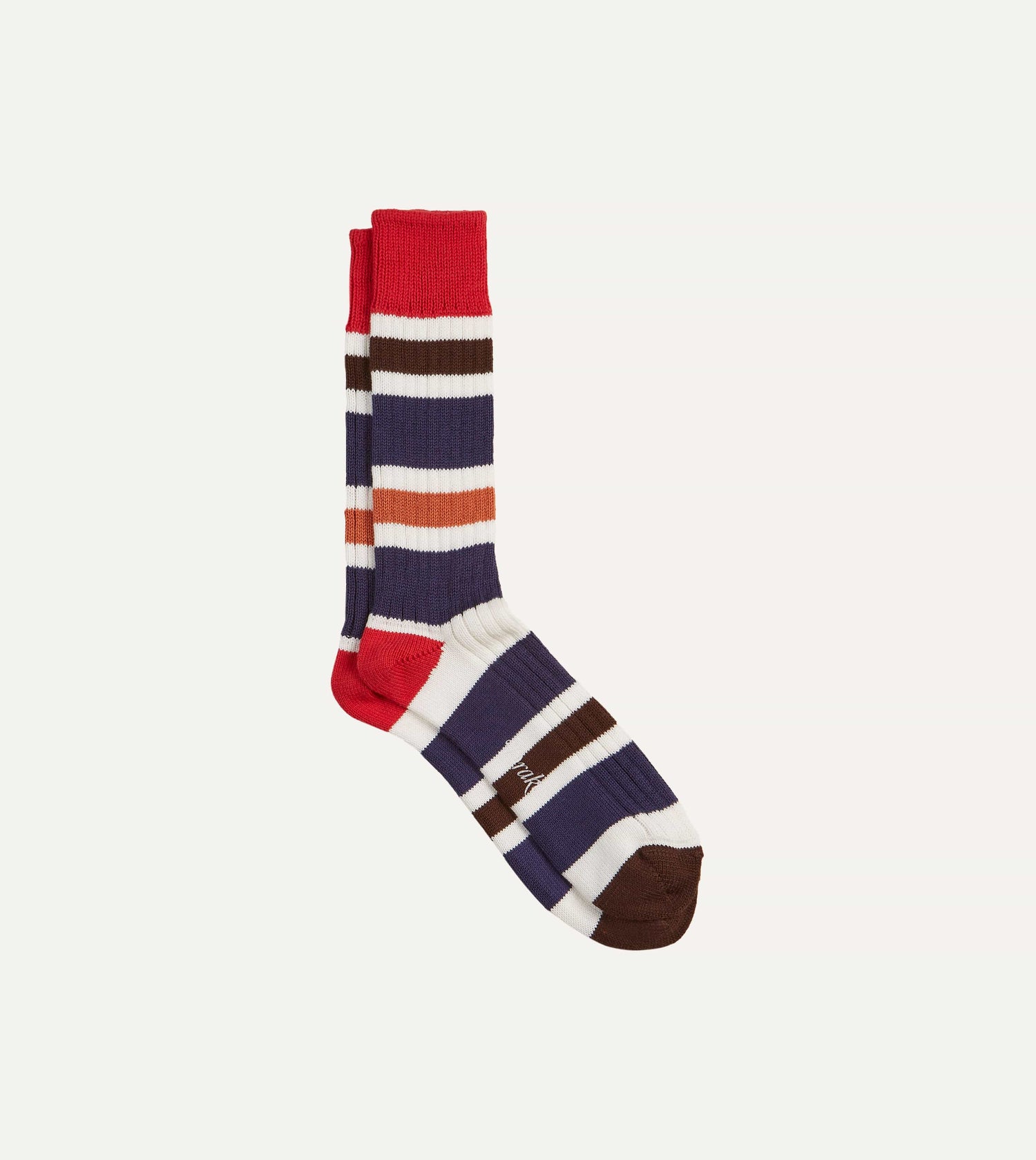 Red and Navy Cotton Striped Sports Socks