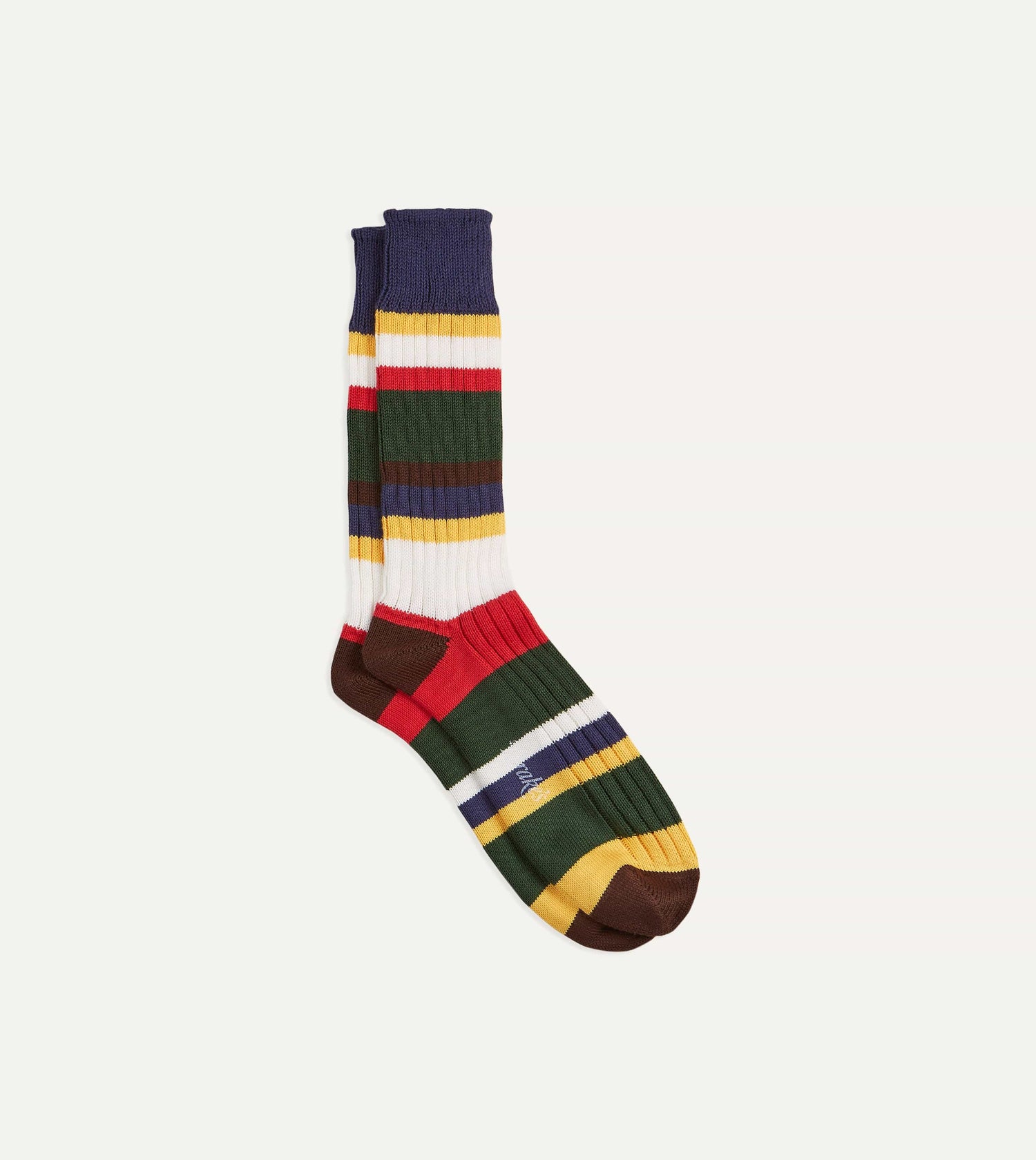 Navy and Green Cotton Striped Sports Socks