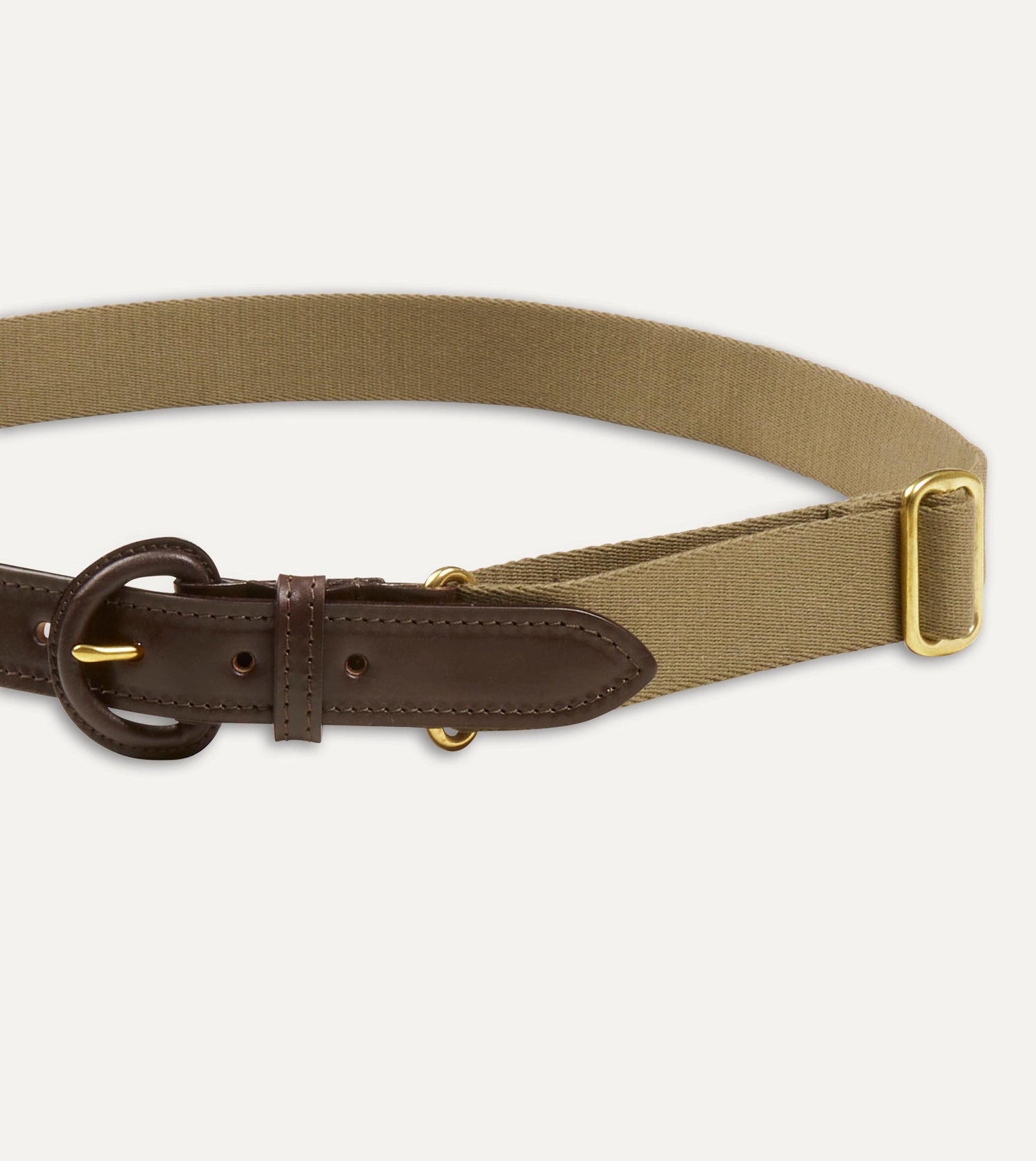 Khaki Green Leather-Covered Buckle Adjustable Webbing Belt