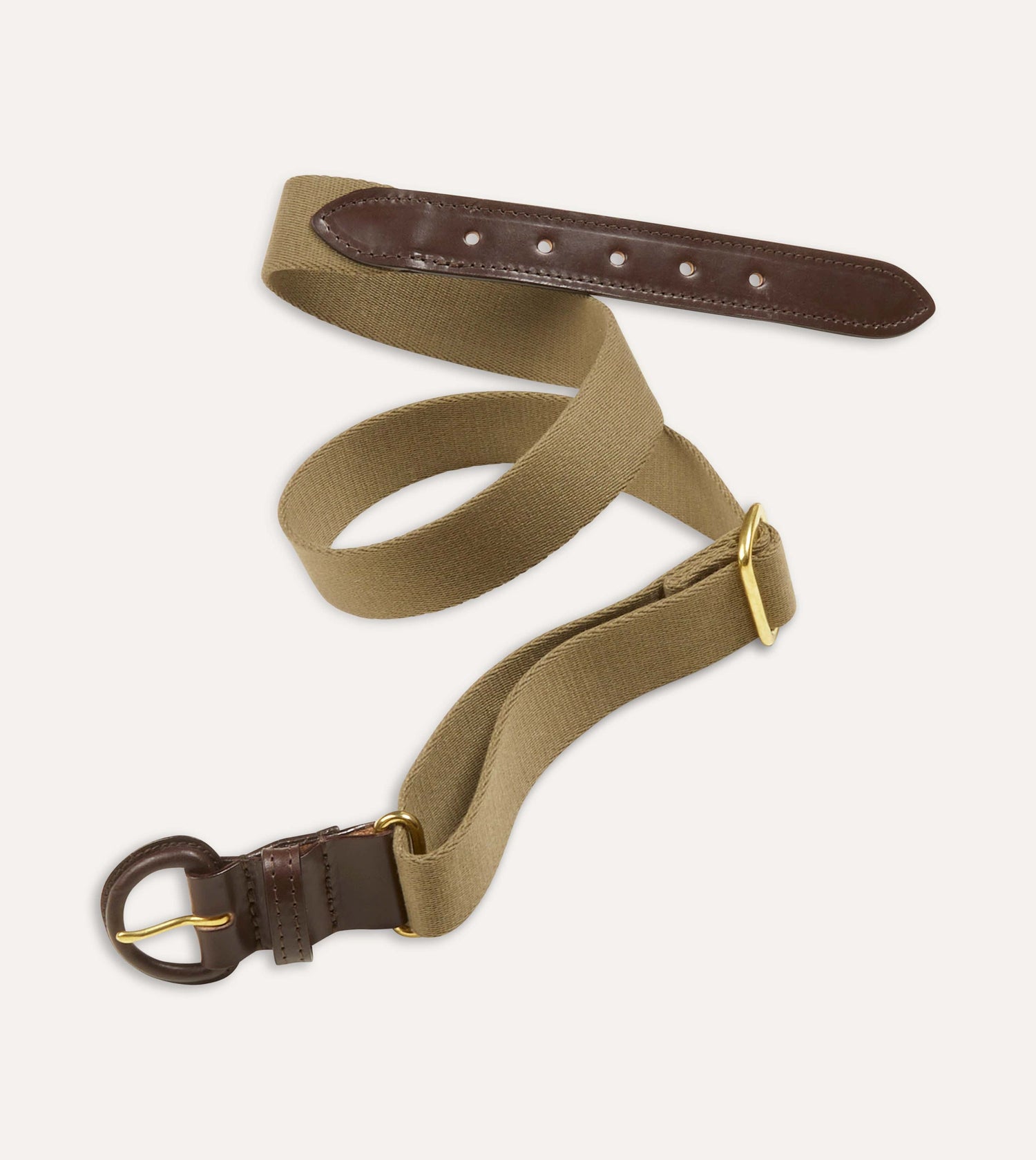 Khaki Green Leather-Covered Buckle Adjustable Webbing Belt