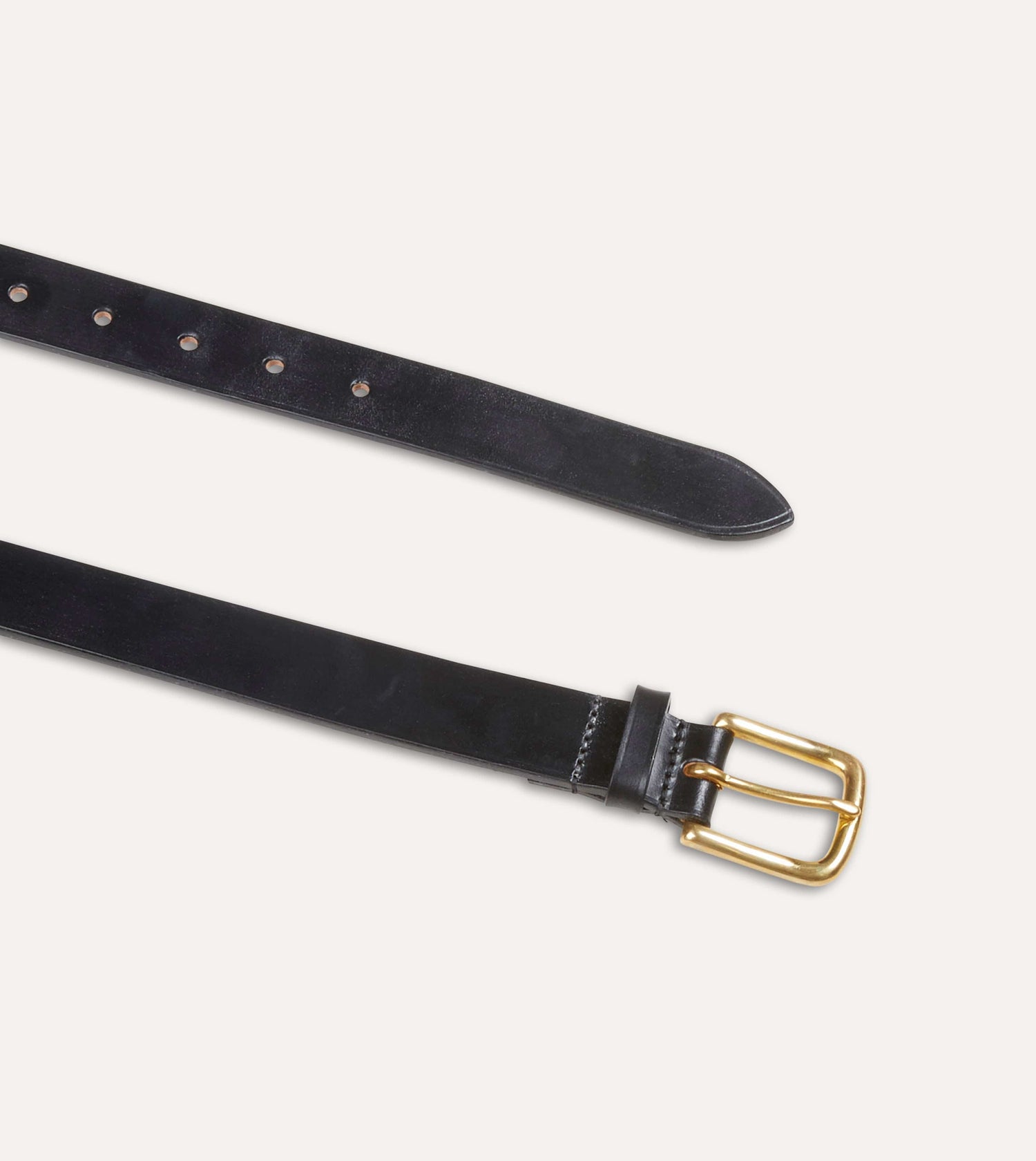 Black Unlined Bridle Leather Belt with Brass Buckle