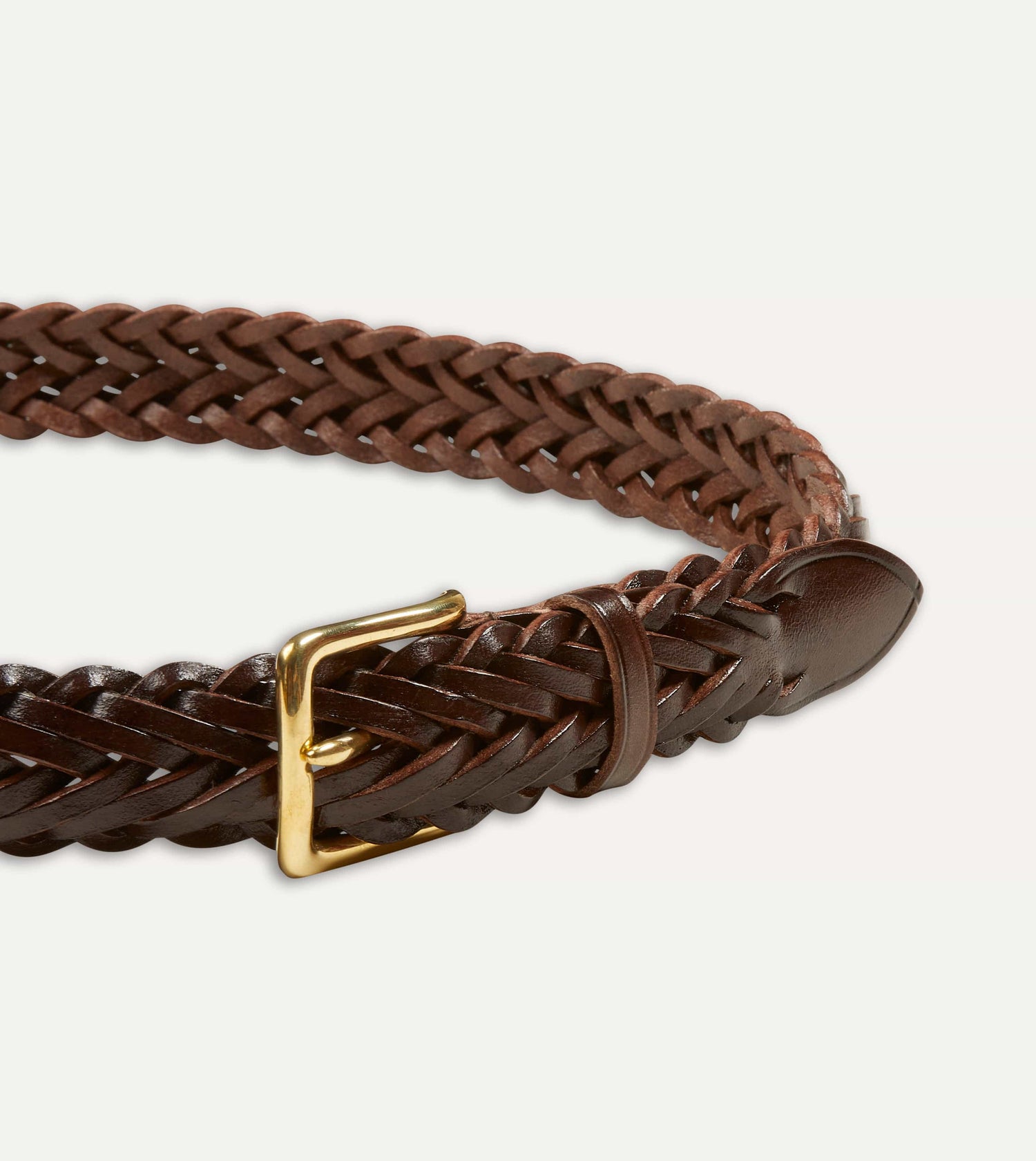Brown Plaited Bridle Leather Belt with Brass Buckle