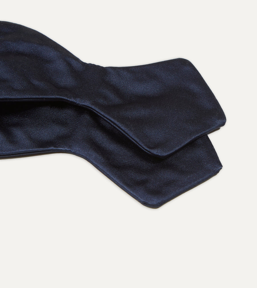Navy Self-Tie Satin Batwing Bow Tie