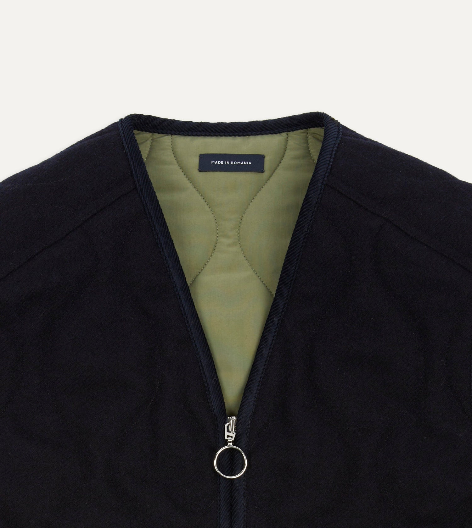 Navy Quilted Melton Wool Zip Vest