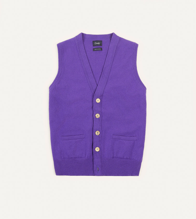 Purple Lambswool Sleeveless Cardigan