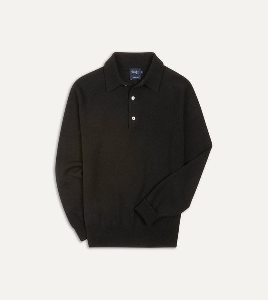 トップス wrapinknot wool POLO-SHIRT / BLACK Black Merino Wool Knitted Polo – Drakes