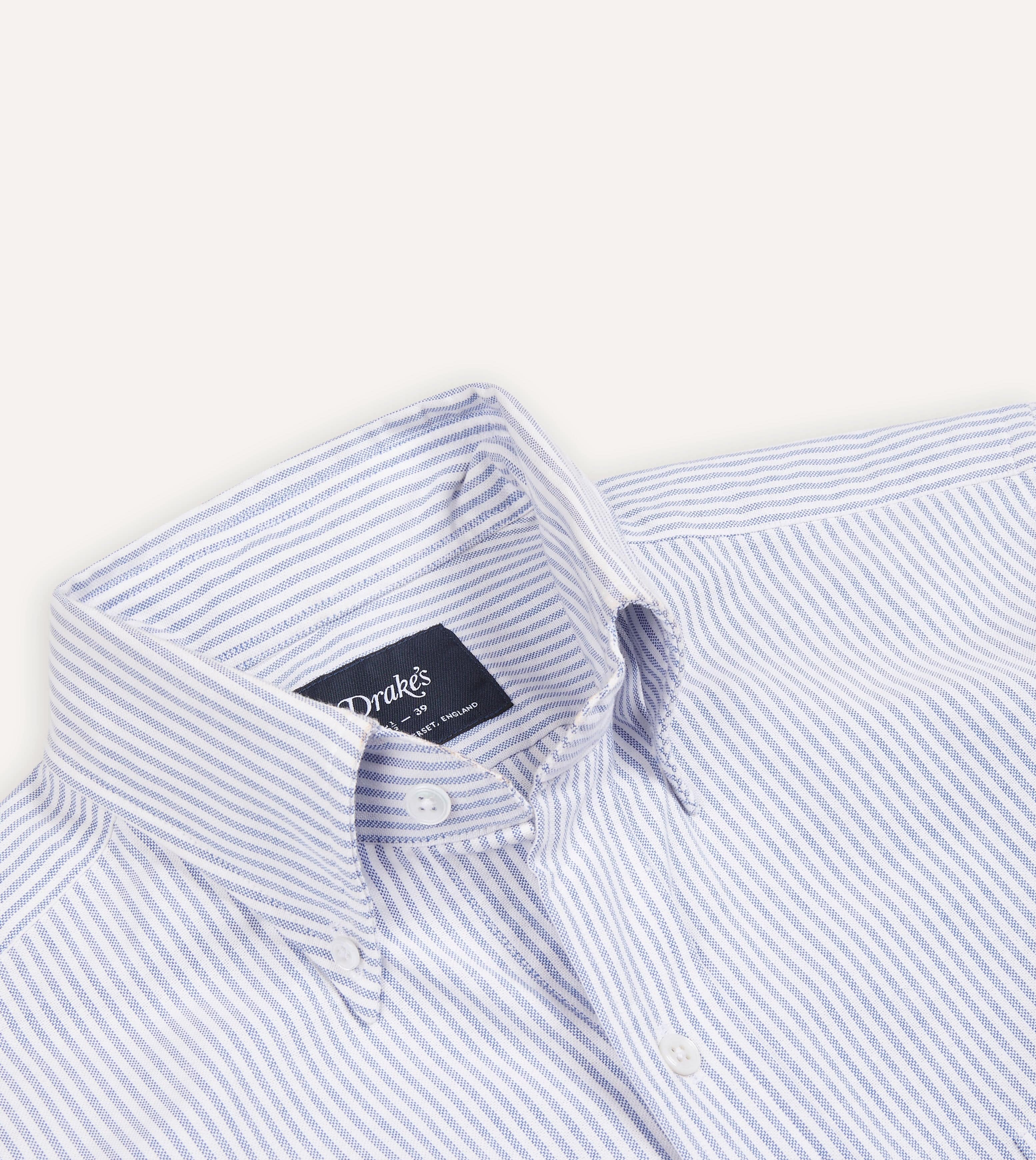 Blue Ticking Stripe Cotton Oxford Cloth Button-Down Shirt – Drakes