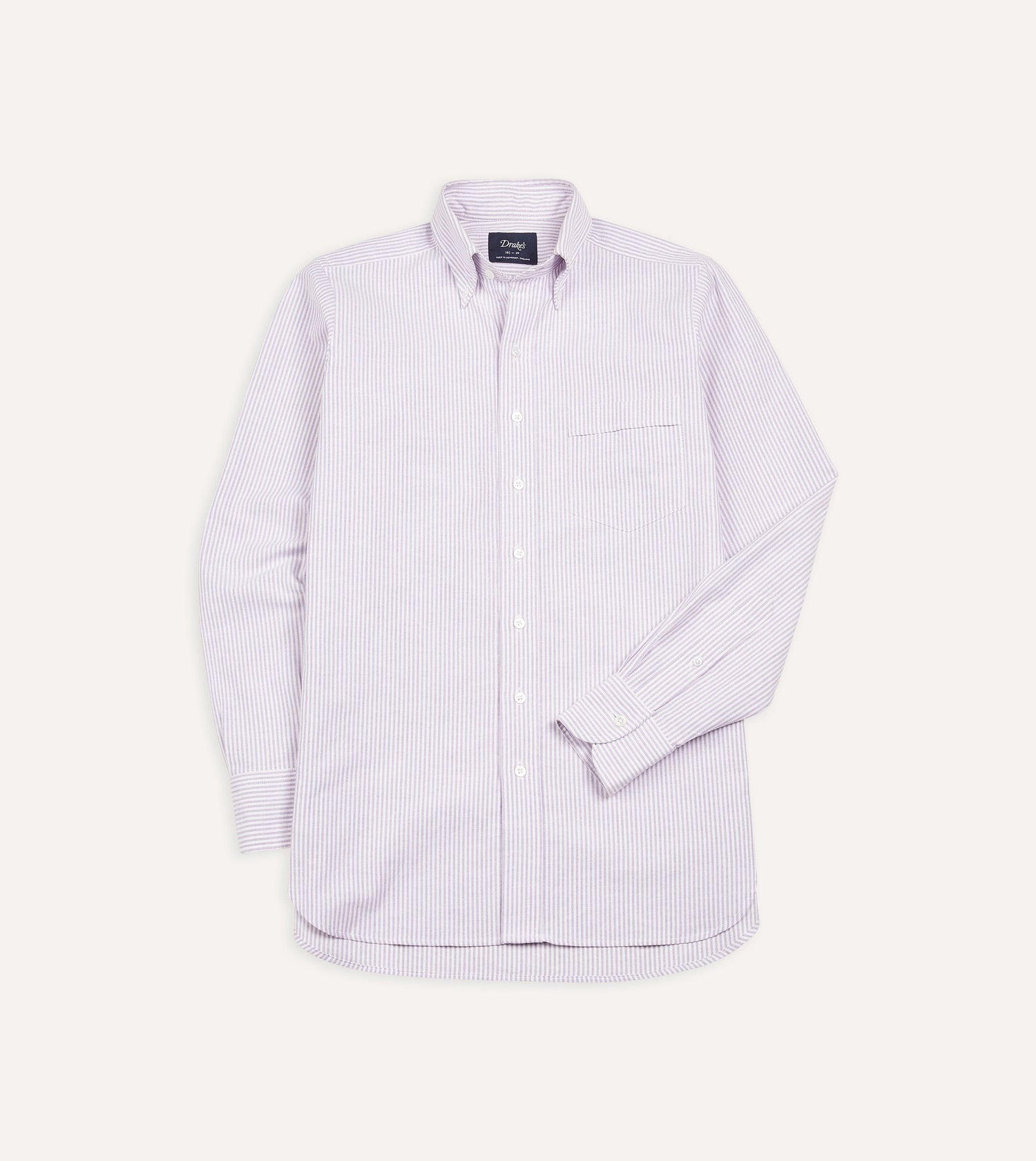Lilac Ticking Stripe Cotton Oxford Cloth Button-Down Shirt