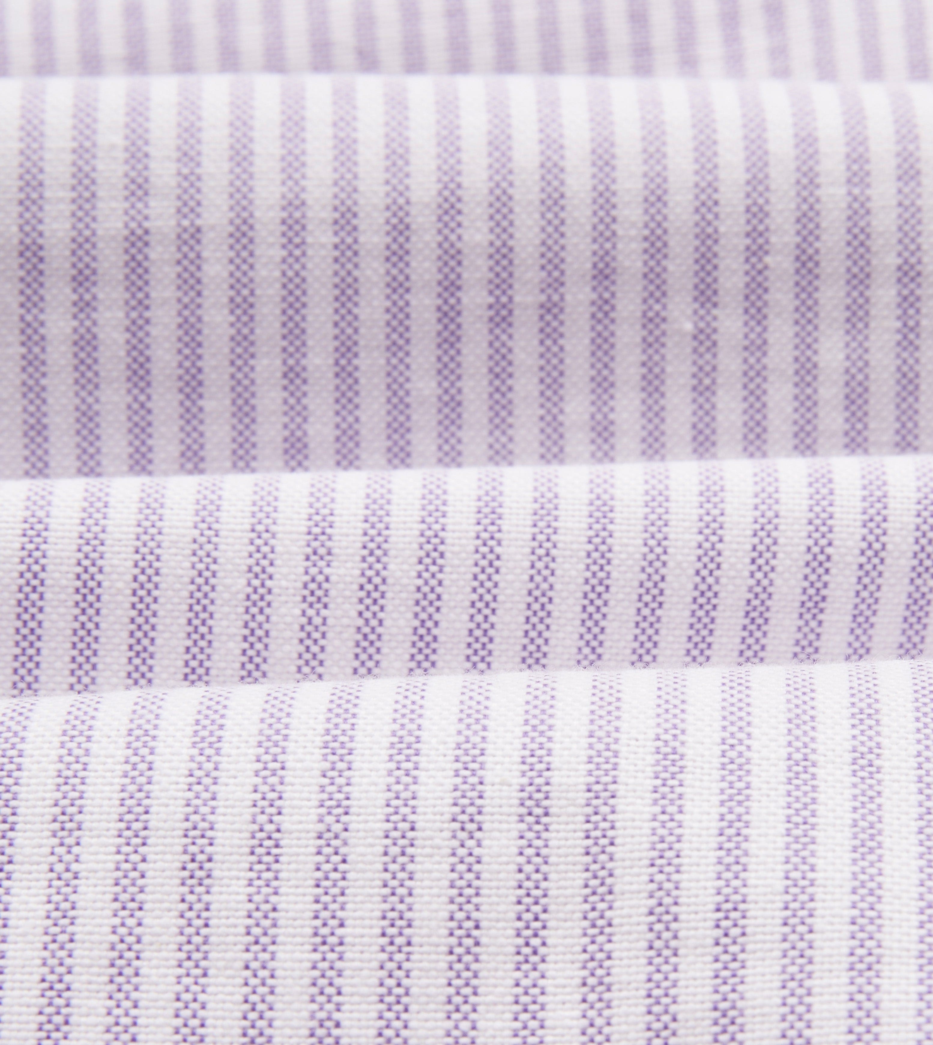 Lilac Ticking Stripe Cotton Oxford Cloth Button-Down Shirt