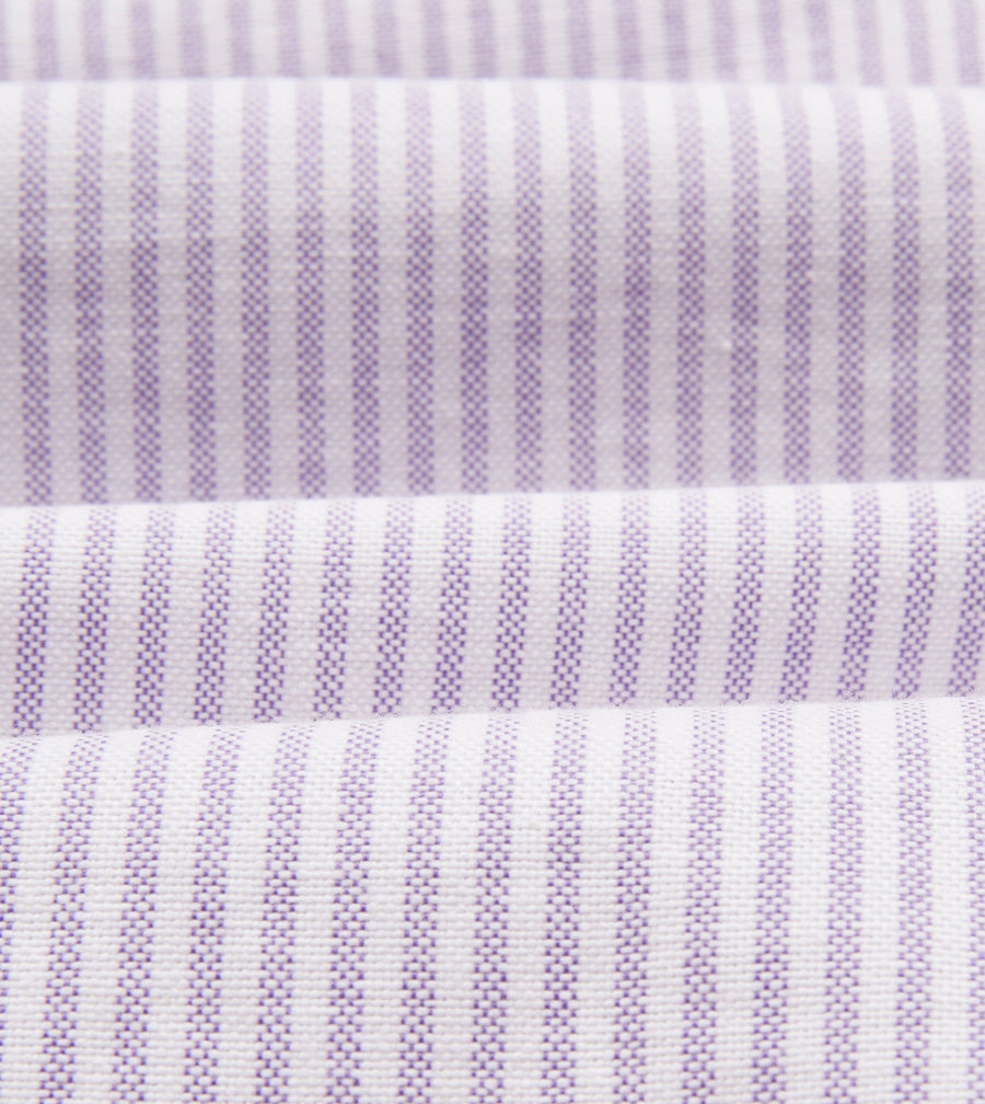 Lilac Ticking Stripe Cotton Oxford Cloth Button-Down Shirt