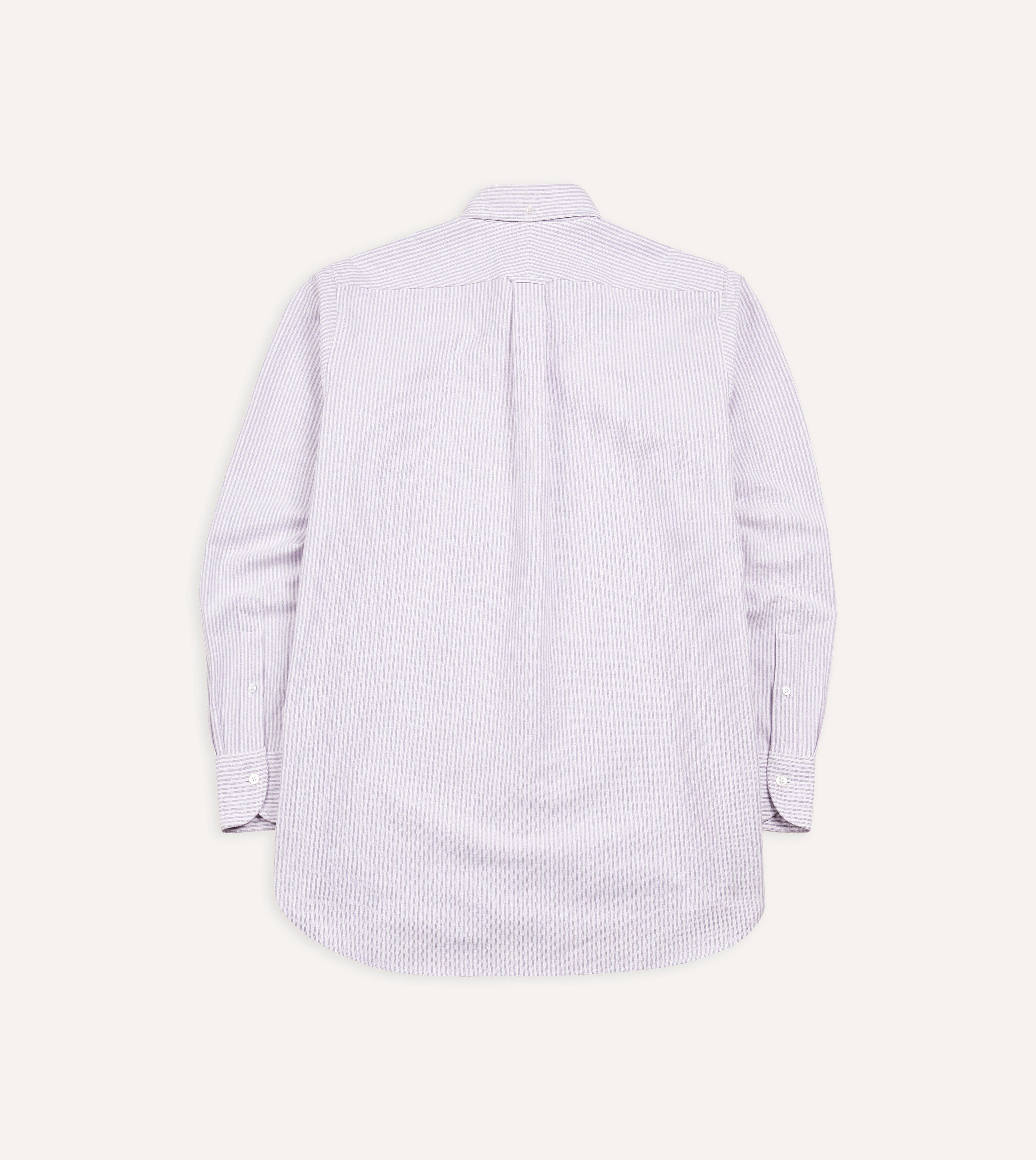 Lilac Ticking Stripe Cotton Oxford Cloth Button-Down Shirt