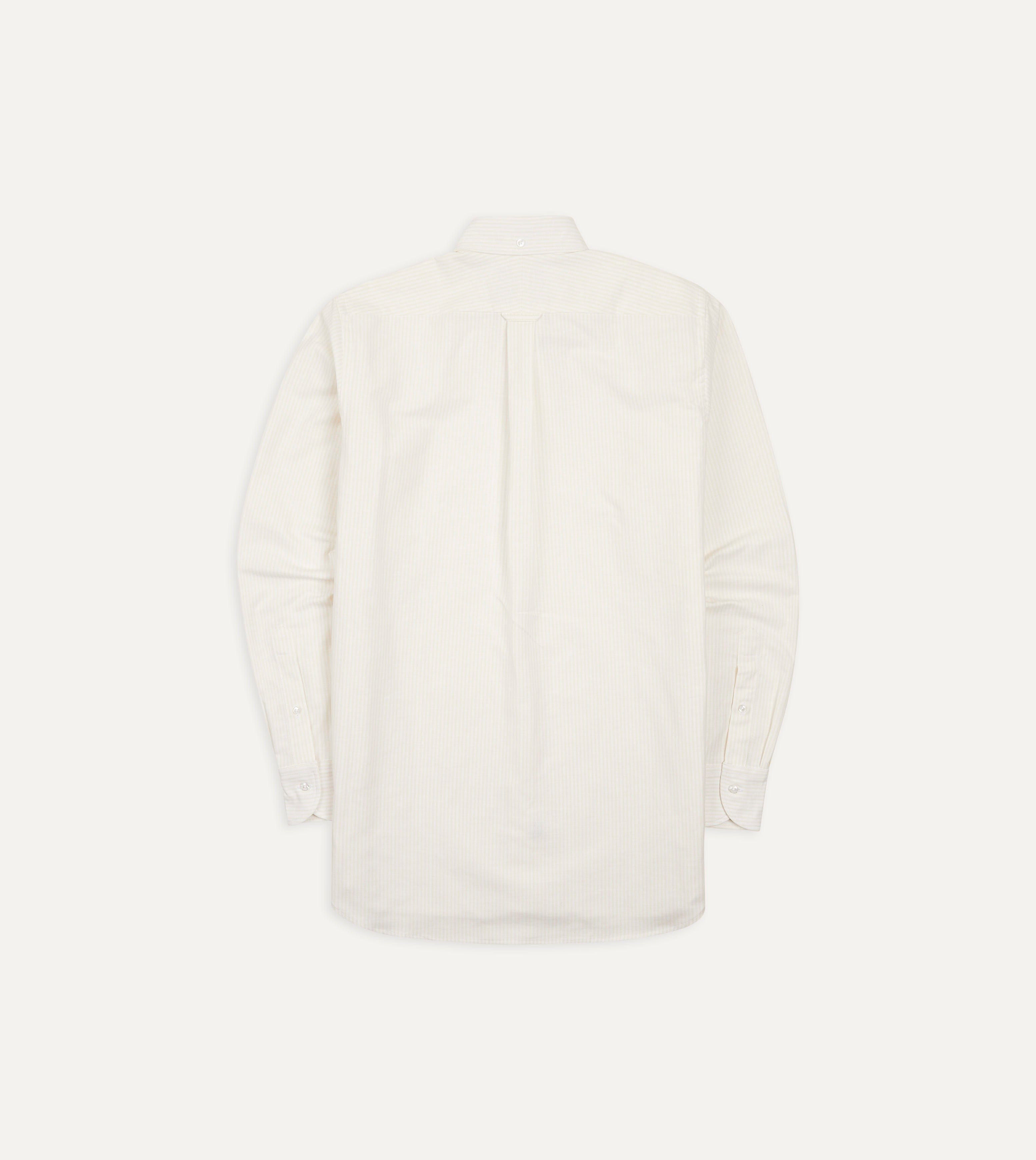 Cream Ticking Stripe Cotton Oxford Cloth Button-Down Shirt