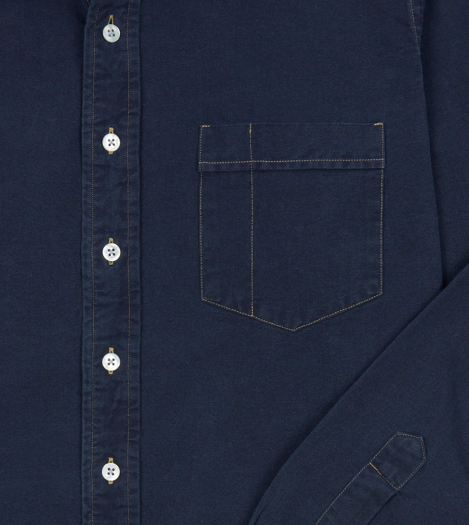 Dark Blue Cotton Chambray Button-Down Shirt