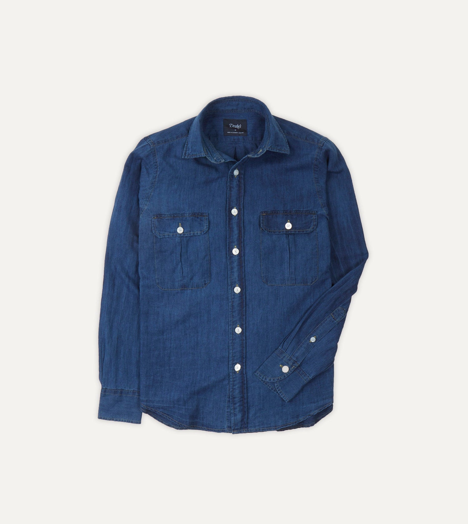 Blue Cotton Linen Two-Pocket Work Shirt