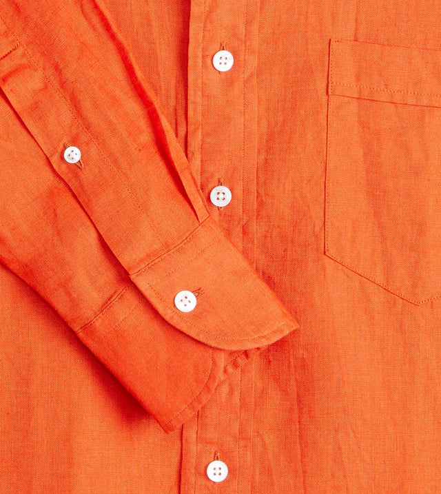 Orange Linen Spread Collar ShirtN Drakes